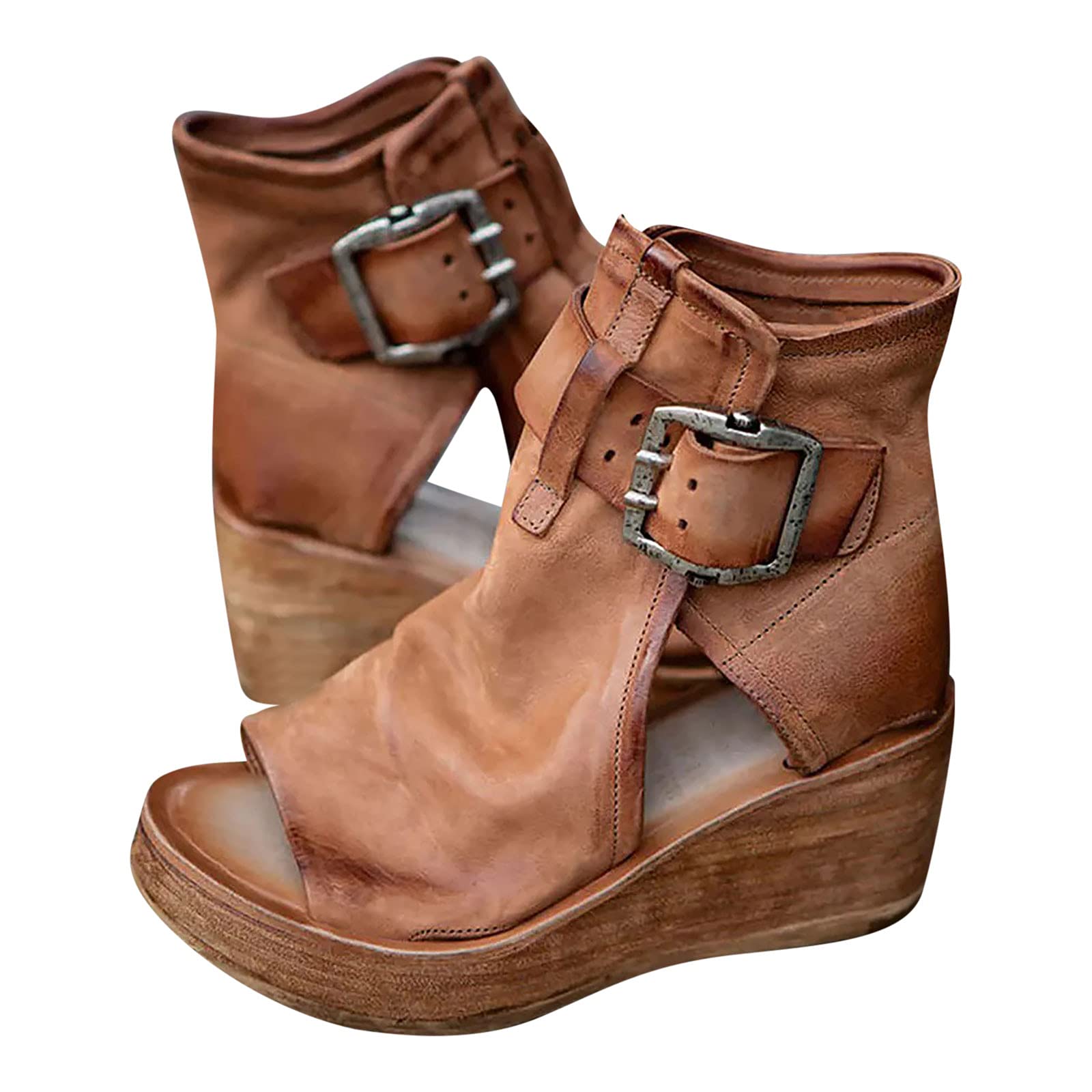 Women's Wedge Sandals with Metal Buckle - Comfortable High Heel Platform Sandals for Summer | Fashion Fish Mouth Hollow Design, Casual Beach Shoes for Walking, Travel & Outdoor Activities