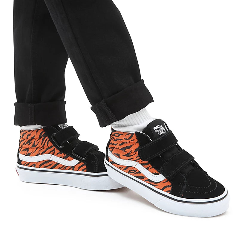 Vans SK8 Mid Reissue V Tiger Sneakers - Orange/Black/White - Youth Skate Shoes for Boys & Girls | Perfect for Skateboarding, Streetwear Fashion & Casual Wear