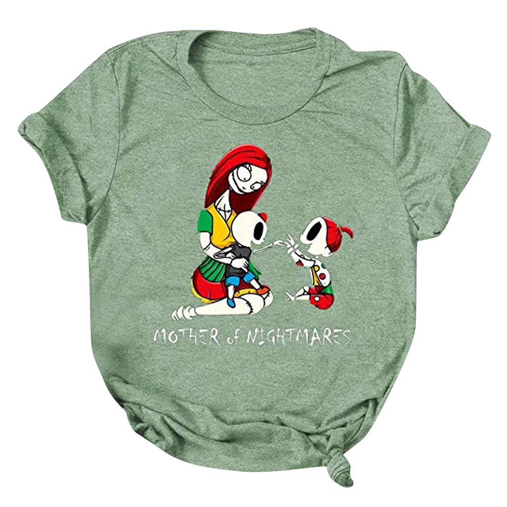 Kakina Women's Halloween Graphic Tee - Vintage Funny Cartoon Print Cropped Short Sleeve Tunic Top for Casual Summer Wear | Perfect for Halloween Parties, Costume Events & Everyday Outfits