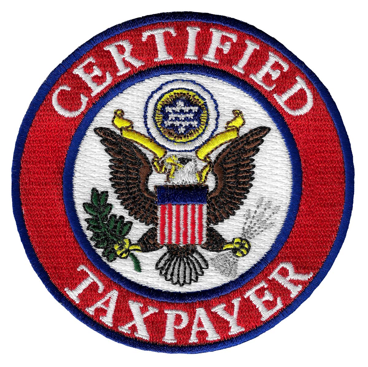Certified Taxpayer Embroidered Iron-On Patch - American Eagle Applique for DIY Crafts, Jackets, Backpacks & Costume Design