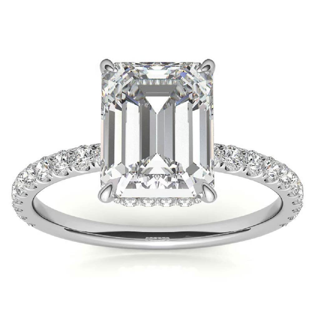 10K Solid White Gold Handmade Engagement Ring Set - 2.0 CT Emerald Cut Moissanite Diamond Solitaire Wedding Band for Women - Perfect for Proposals, Anniversaries & Bridal Jewelry Gifts