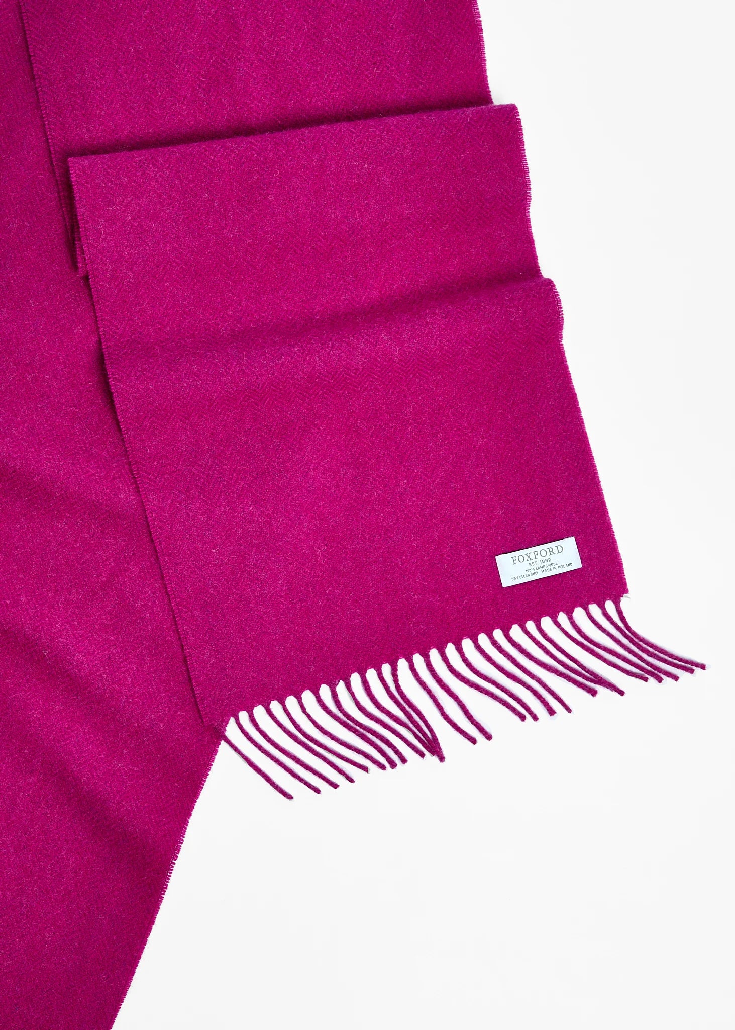 Foxford Lambswool Scarf - Soft Warm Winter Accessory, Magenta Pink Herringbone Pattern, Perfect for Cold Weather & Outdoor Activities