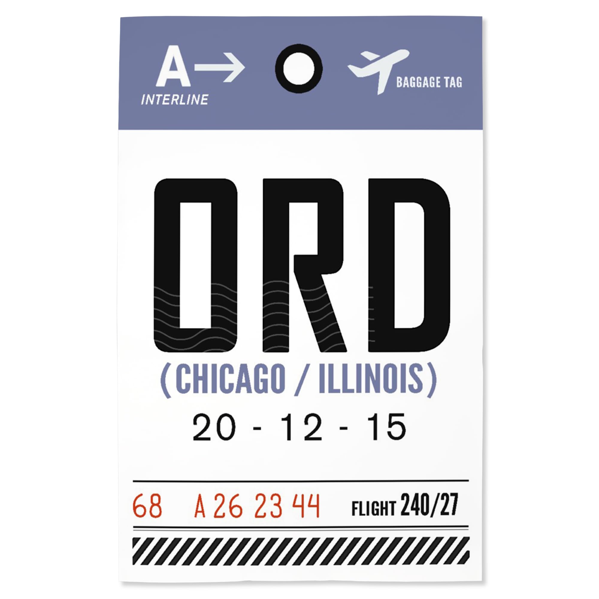 Lantern Press 16x24 Inch Giclee Art Print - Chicago Illinois Skyline Wall Decor with ORD Airport Luggage Tag Design | Perfect for Home Office Living Room Decor & Travel Enthusiast Gifts