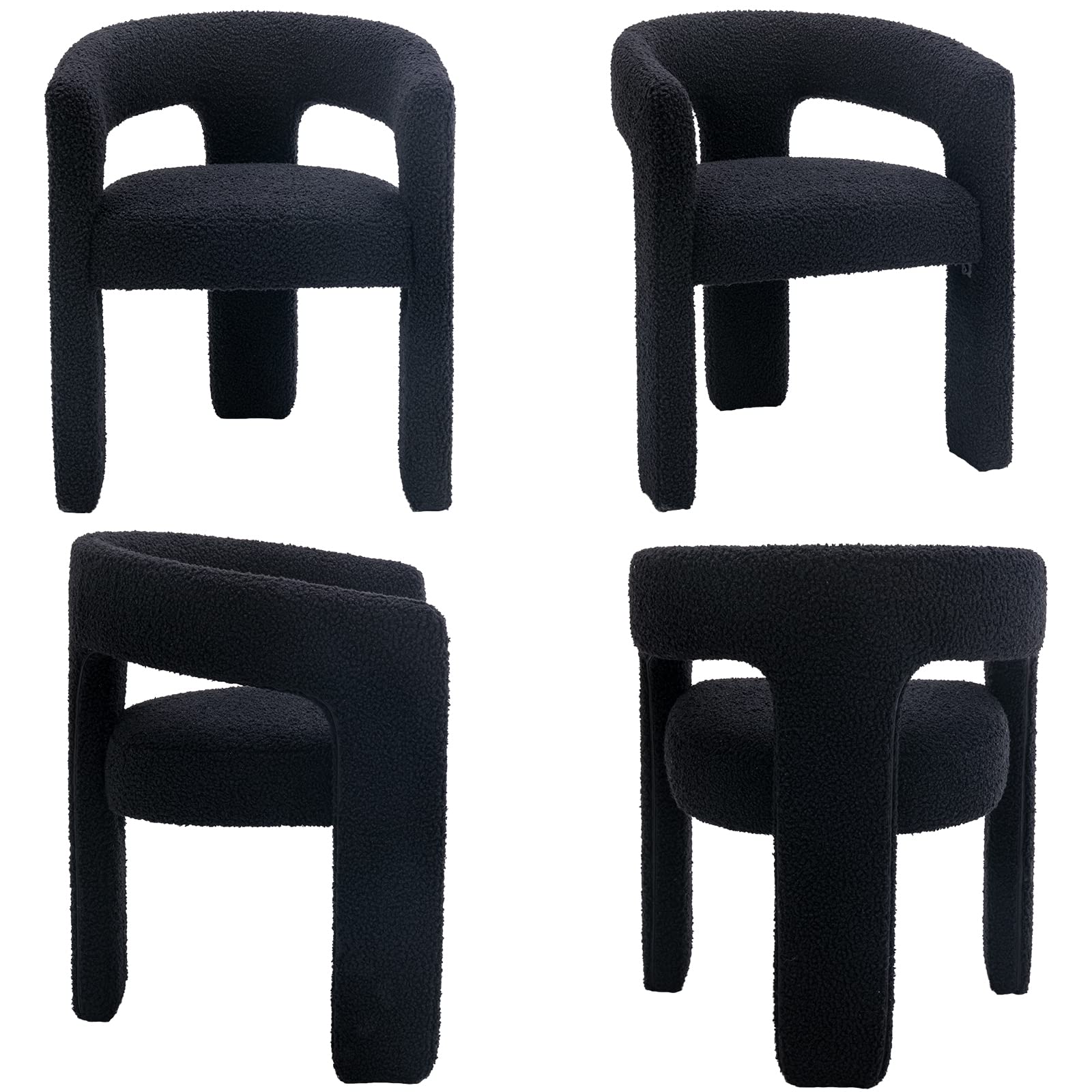 Modern Sherpa Barrel Dining Chair - Upholstered Faux Fur Armchair with Comfortable Cushion - Accent Side Chair for Kitchen, Living Room, Reception Area - Perfect for Cozy Dining & Relaxing - Black