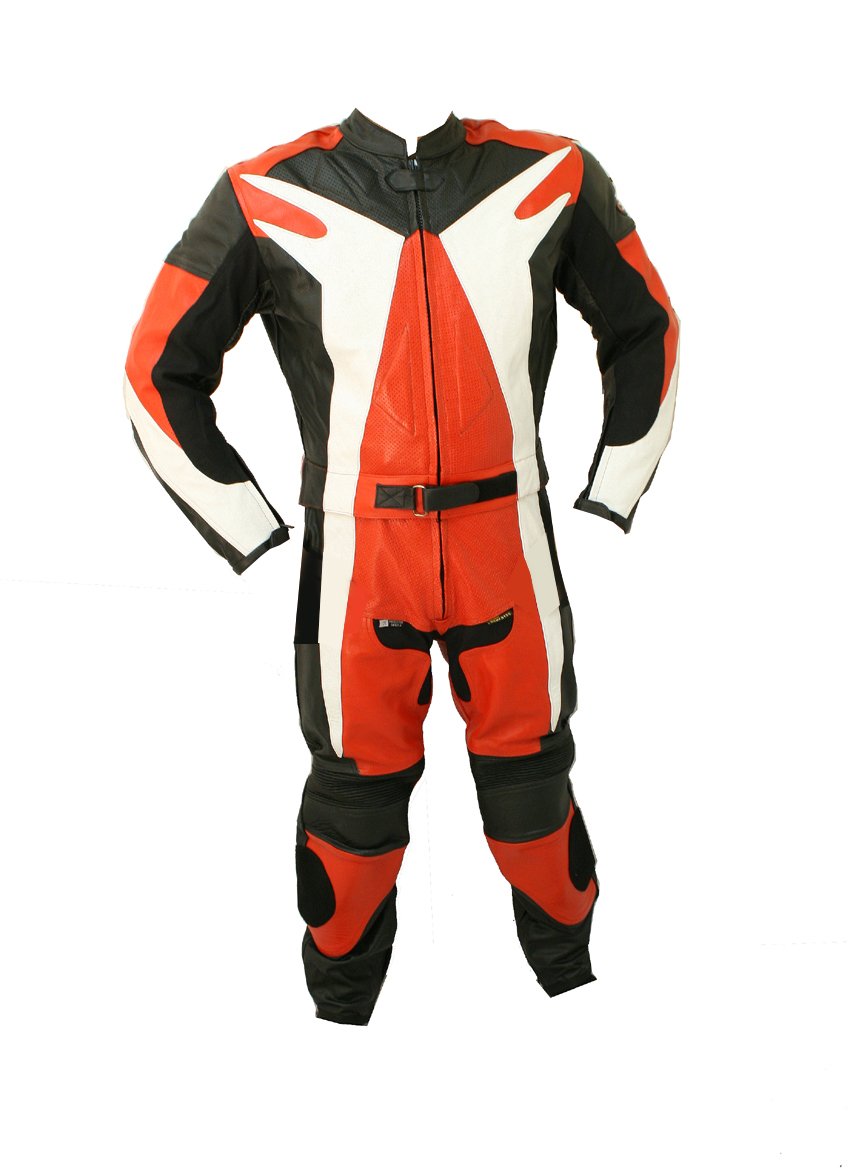 Perrini 2-Piece Motorcycle Racing Leather Suit with CE Hard Armor Padding - Men's Track Suit for Street & Racing - Durable Protection for High-Speed Riding & Track Days