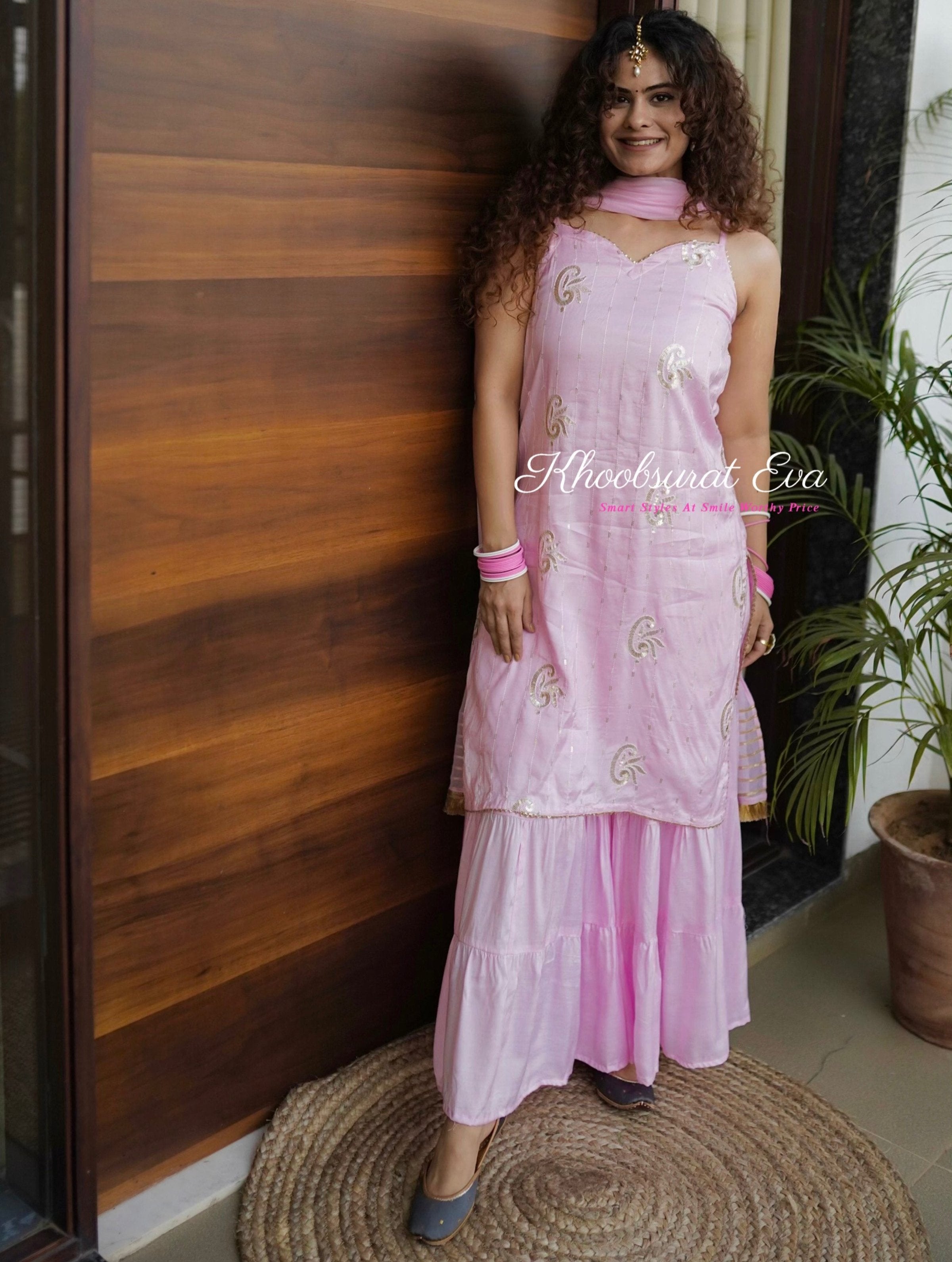 Elegant Pastel Pink Sharara Set for Women - Comfortable & Stylish Ethnic Outfit for Weddings, Parties & Festive Occasions