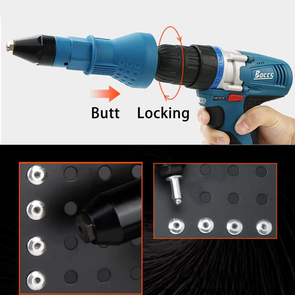 Cordless Rivet Gun for Electric Drill - Heavy Duty Rivet Nut Tool Kit with Drill Adaptor (Blue) | Perfect for Metalworking, Automotive Repairs & DIY Projects