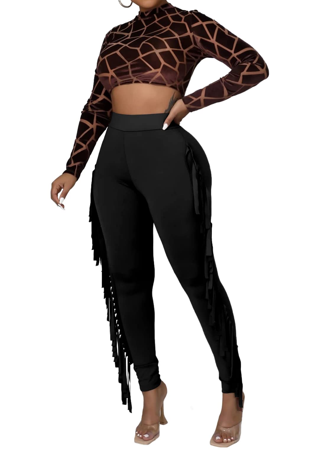 Rimhold Women's High Waist Fringe Tassel Yoga Sweatpants - Solid Color Bodycon Bandage Pants for Workout, Dance & Casual Wear