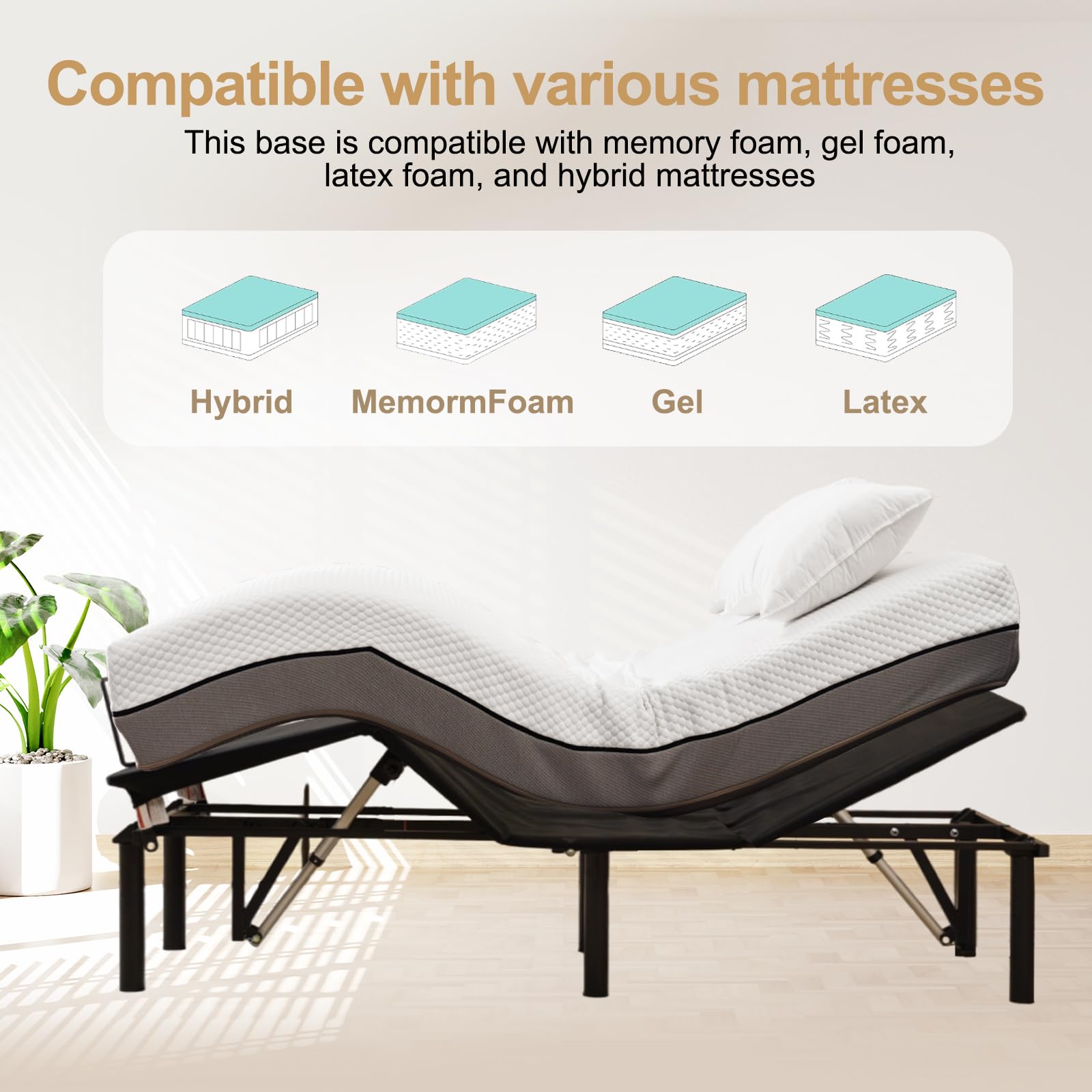 Twin XL Adjustable Bed Frame with Remote Control - Electric Zero Gravity Bed with Head & Foot Incline, Ultra Quiet Motor, Anti-Snore Feature, 3-Minute Easy Assembly - Perfect for Home, Office, and Guest Room Comfort