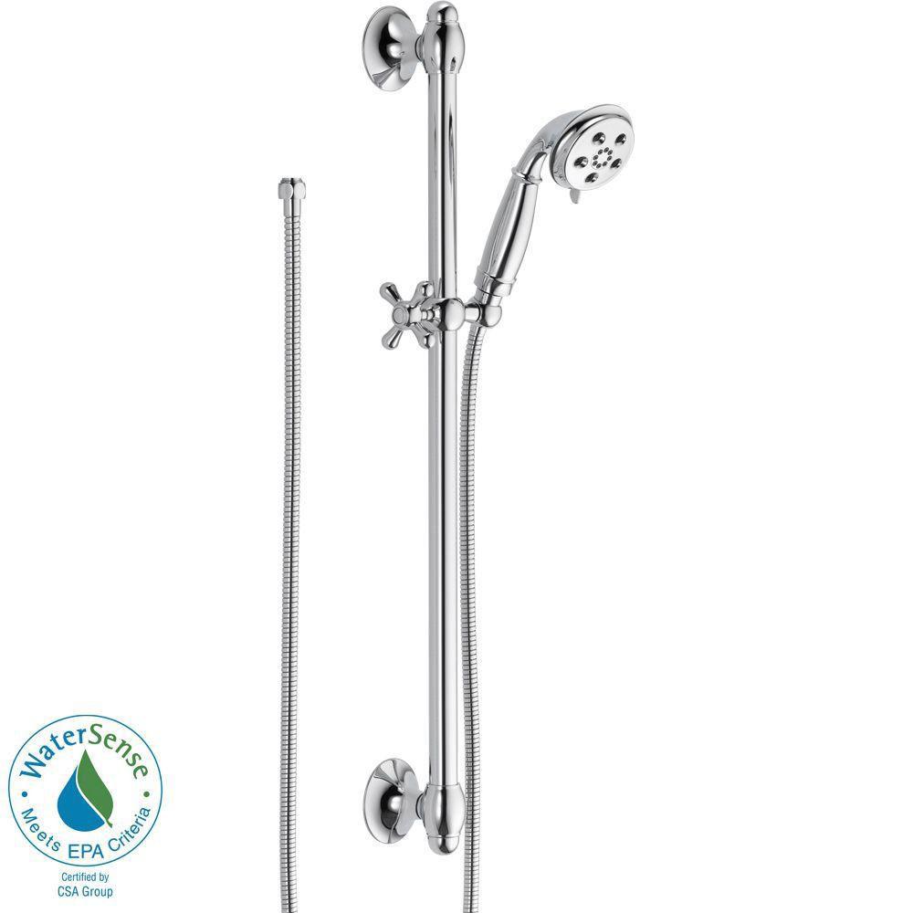 Delta 3-Spray Handheld Shower Head with Adjustable Slide Bar - Chrome Finish H2Okinetic Technology (Model 604238) - Perfect for Bathroom Renovation & Spa-Like Shower Experience