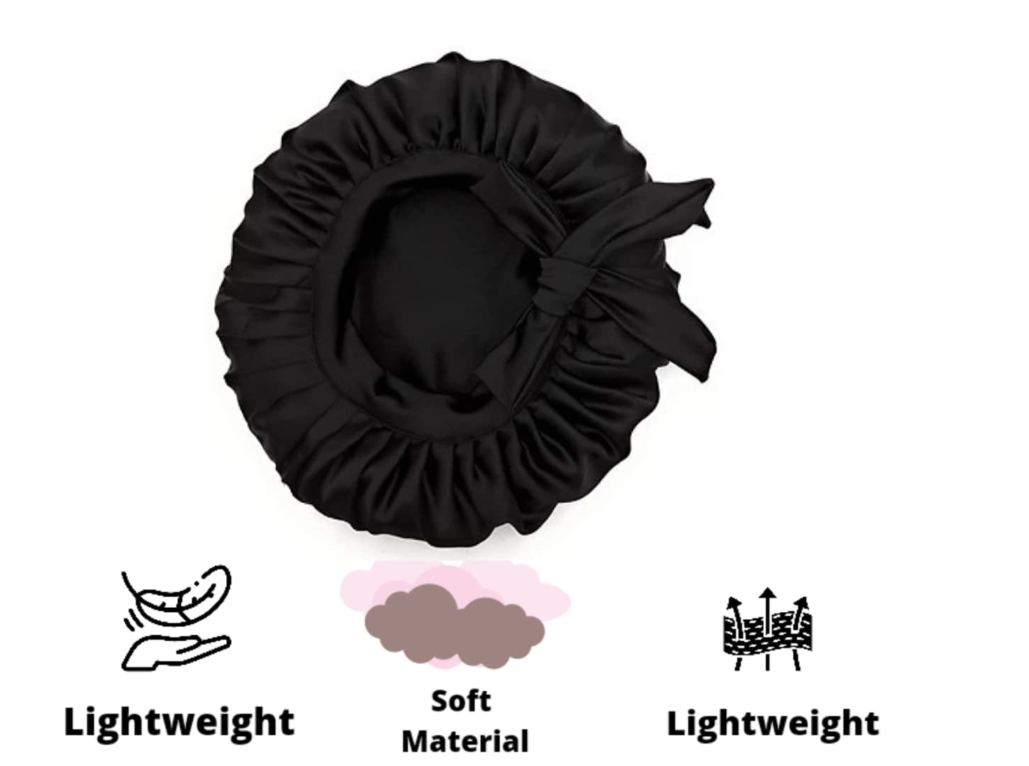 Atrube Satin Hair Bonnet Cap for Women - Soft Protective Night Sleeping Cap for Curly, Natural & Afro Hair - Breathable Silk-Like Bonnet for Hair Growth & Moisture Retention - Perfect for Bedtime, Travel & Salon Styling (Black)
