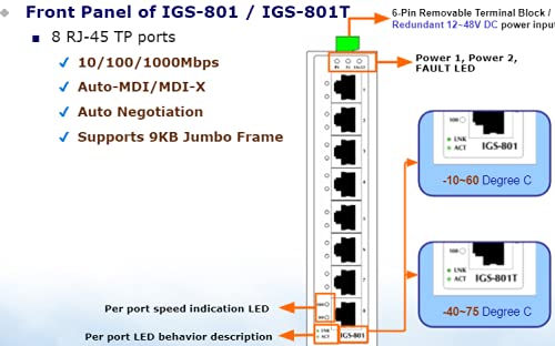 IGS-801T Industrial Gigabit Ethernet Switch 8-Port 10/100/1000TX with IP30 Rating & Wide Temperature Range (-40~75°C) - Reliable Networking for Factories, Warehouses & Harsh Environments