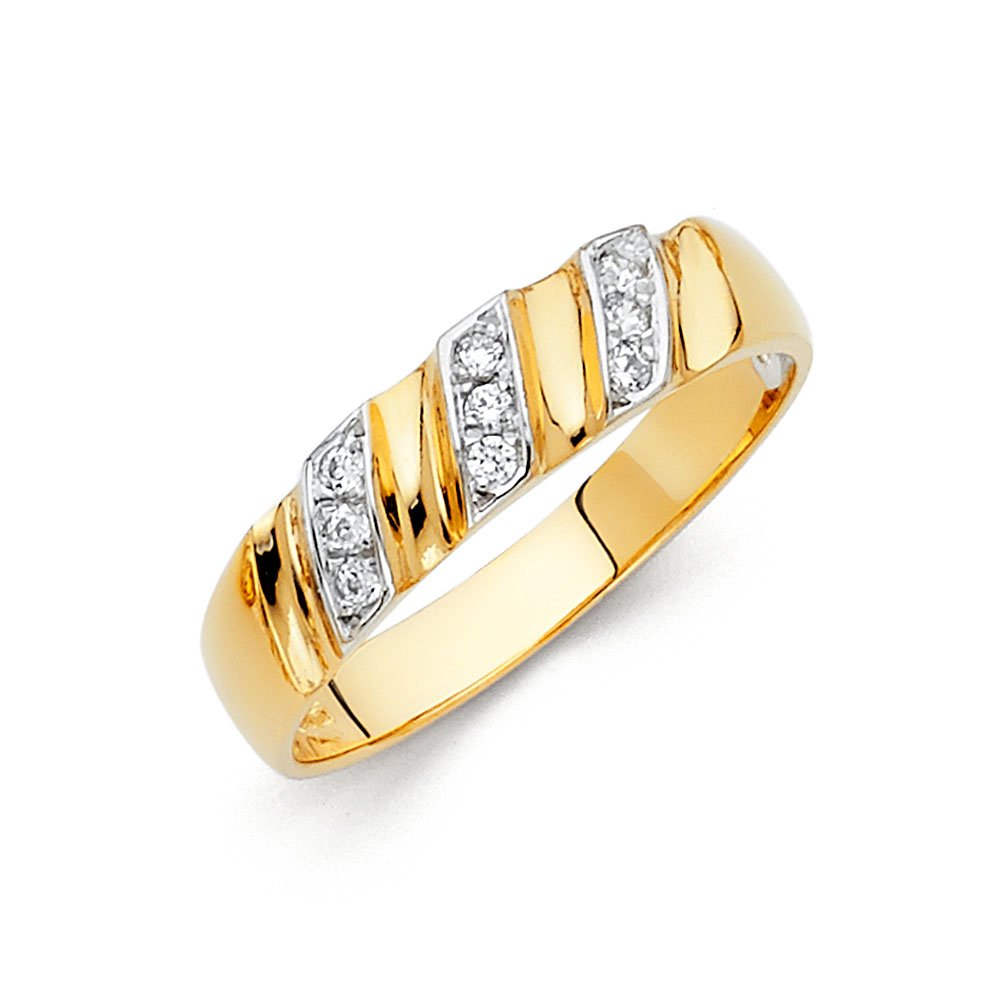 14K White & Yellow Gold Two-Tone Men's Wedding Band Ring with Round Cubic Zirconia - Anniversary Gift for Him, Perfect for Engagements, Weddings & Special Occasions