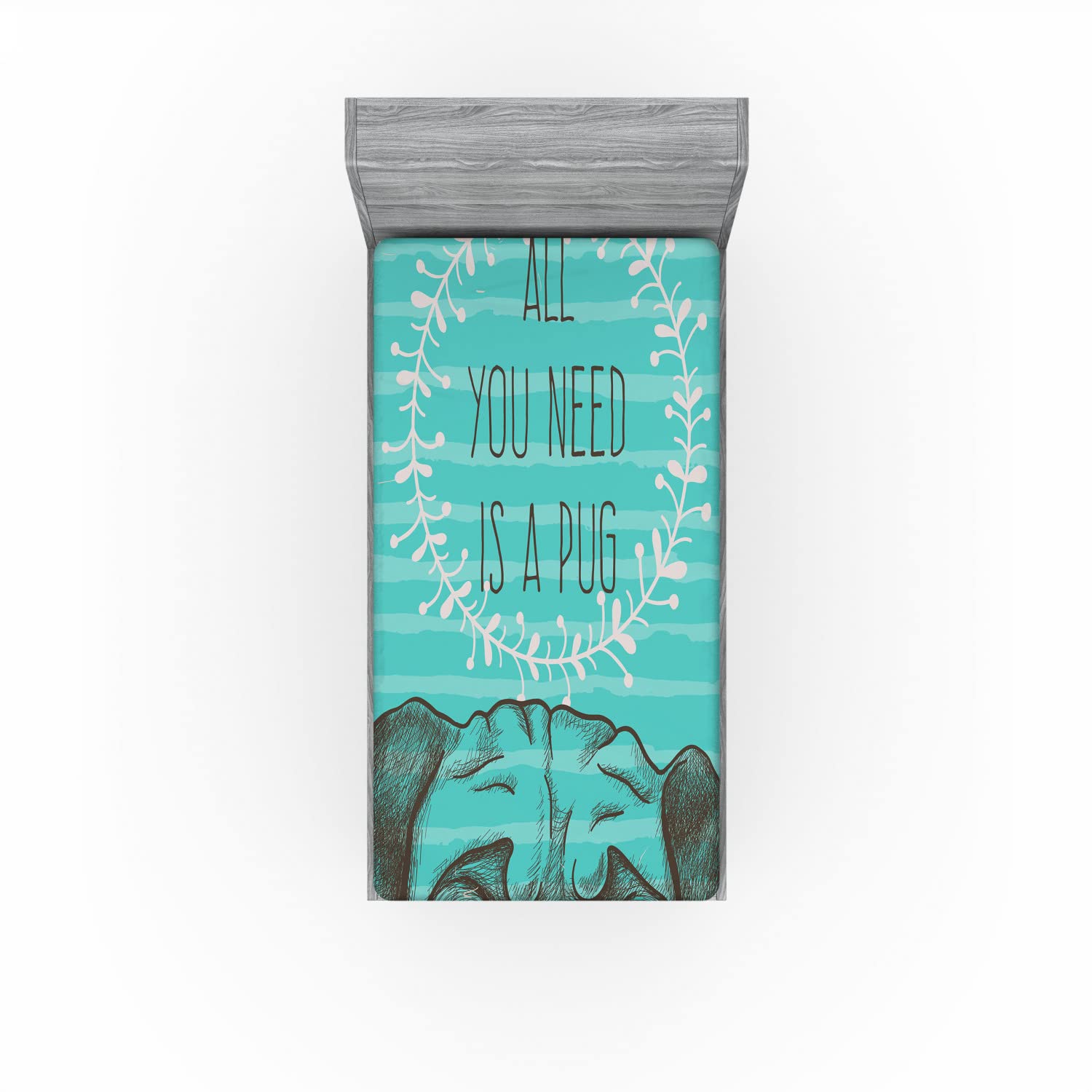 Ambesonne Pug Fitted Sheet - Twin XL, Sea Green Brown - Cozy Dog Bed Cover for Pet Lovers
