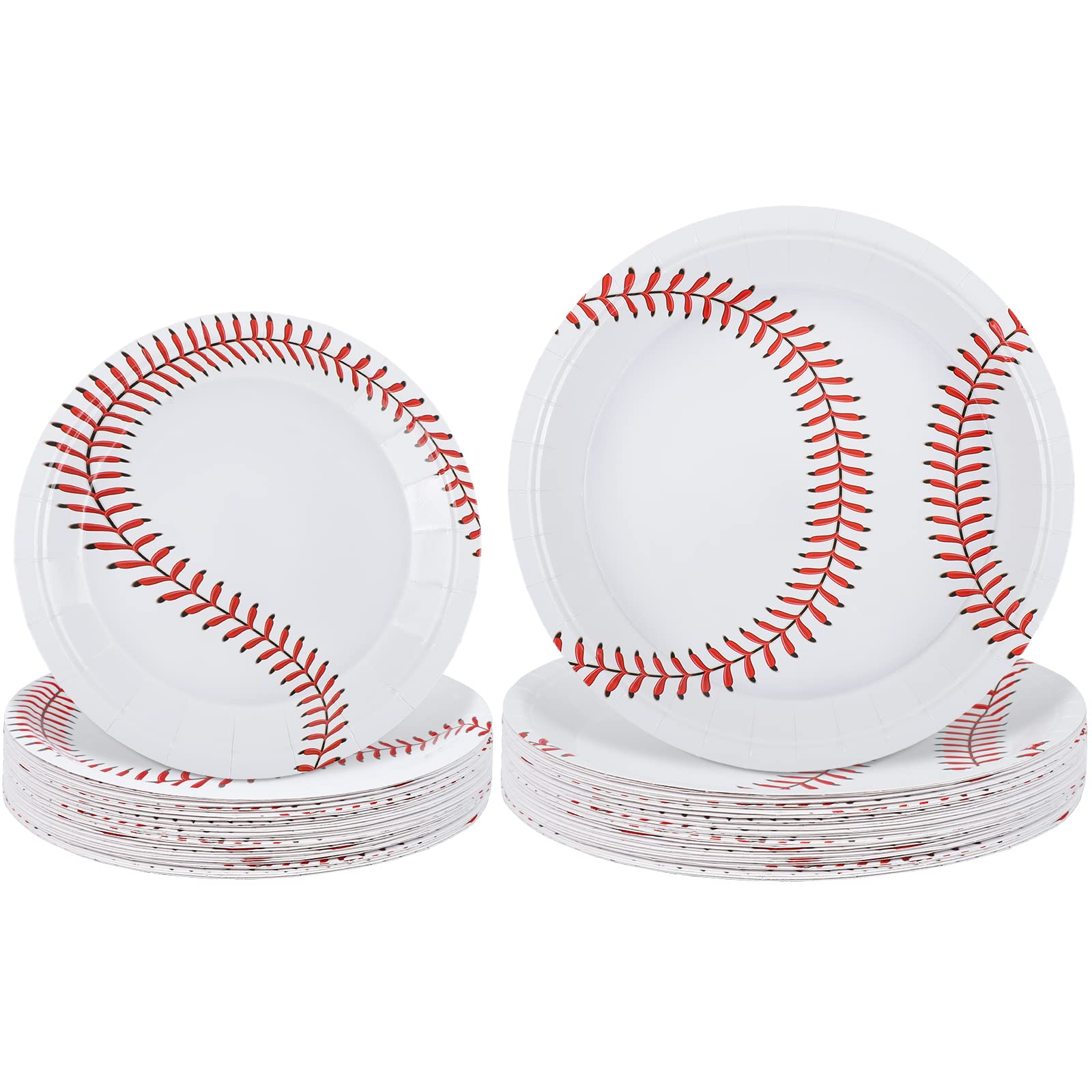 Durony 48 Pack Baseball Themed Paper Plates - 9 Inch & 7 Inch Round Disposable Party Plates for Game Day, Birthday Parties, BBQs & Sports Events
