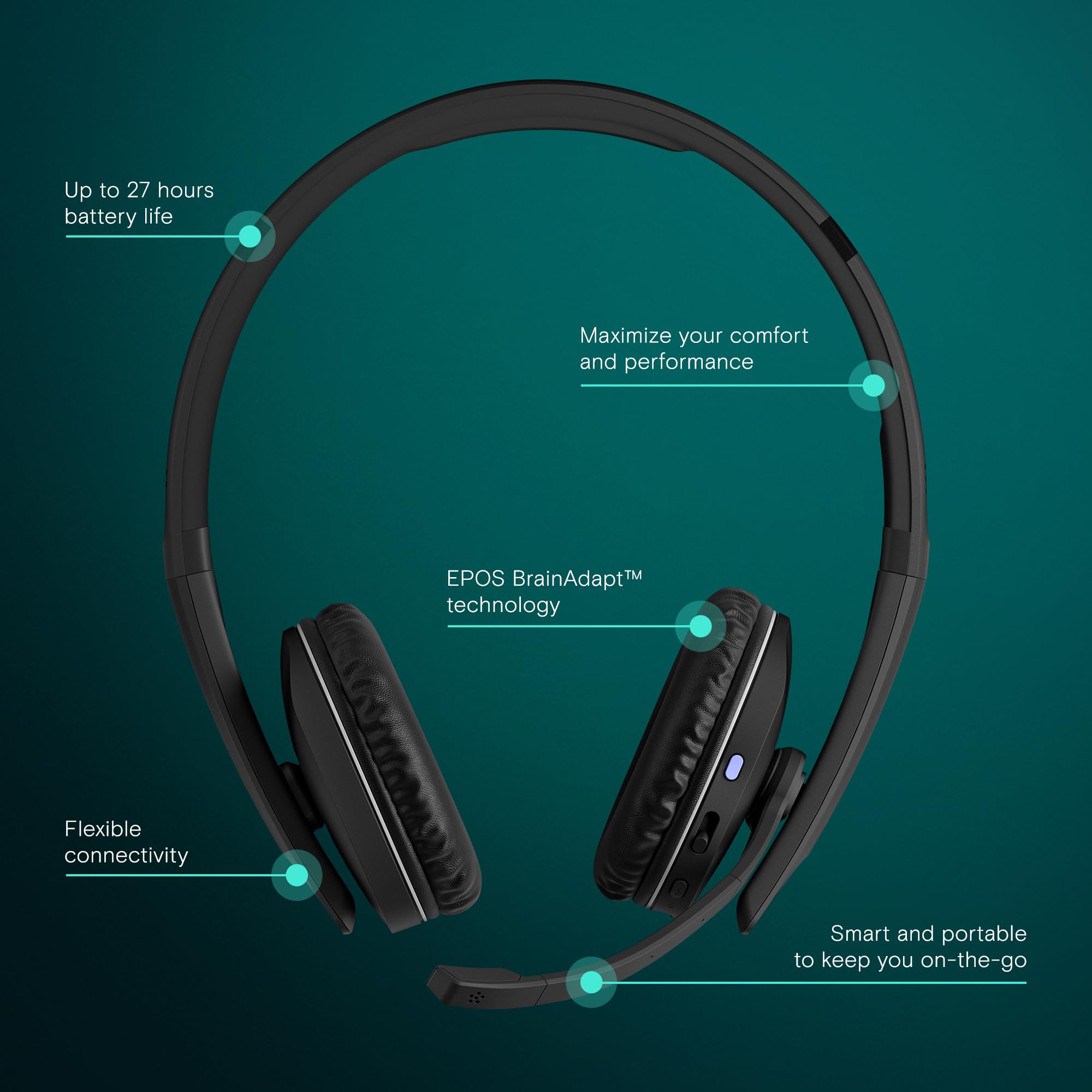 EPOS I SENNHEISER C20 Bluetooth Headset with Microphone - Wireless Headphones with 27-Hour Battery Life & EPOS BrainAdapt™ Technology for Office, Gaming, and Remote Work