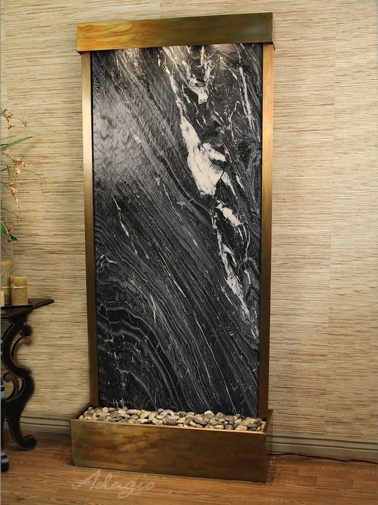 ADAGIO TRF1007 Tranquil River Flush Mount Ceiling Light - Rustic Copper & Black Marble Finish for Bedroom, Living Room, or Dining Room Lighting