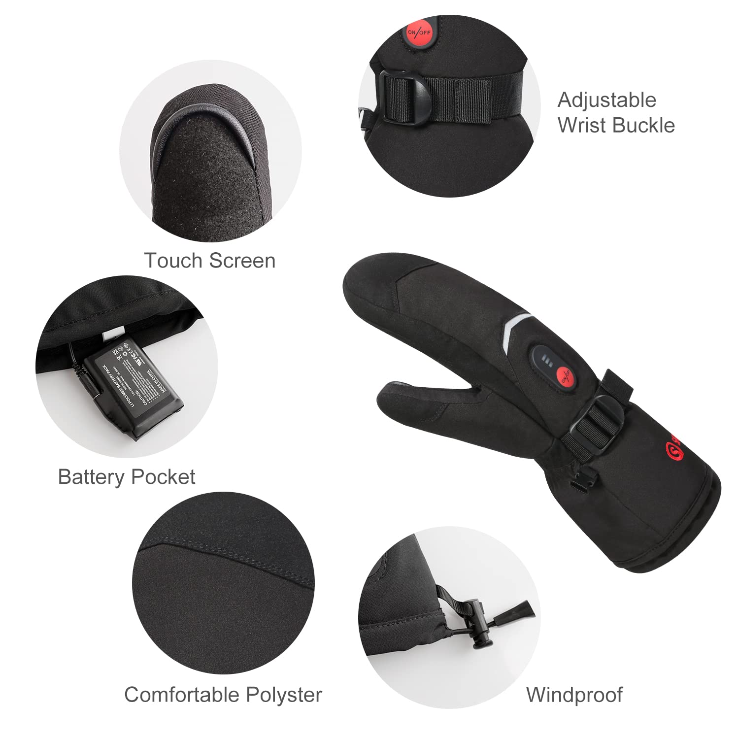 SNOW DEER Rechargeable Battery Heated Ski Mittens for Men & Women - Electric Winter Gloves for Arthritis, Cold Weather, Skiing, Hiking & Outdoor Activities - Warm Hand Protection for Snowboarding, Camping & Daily Use in Freezing Temperatures