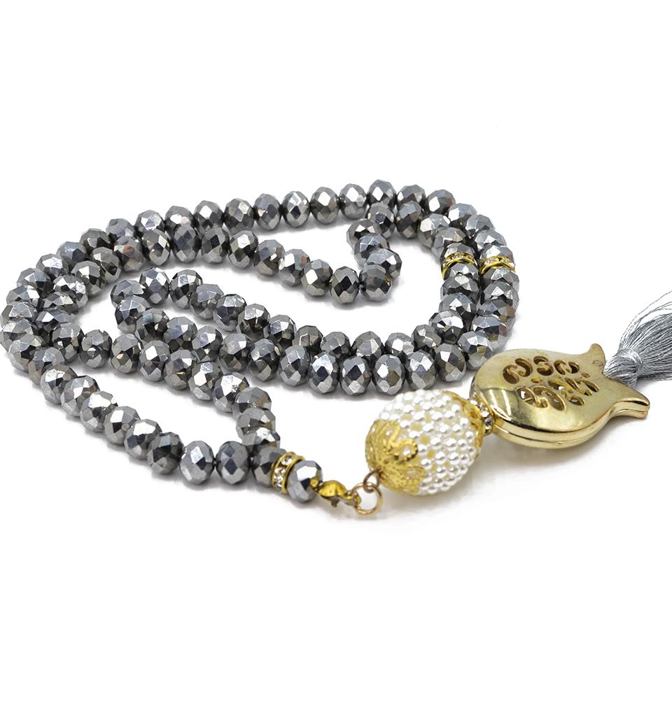 99-Piece Islamic Tasbih Prayer Beads - Acrylic Crystal Cut with Silver Tulip Tassel | Perfect for Daily Dhikr, Muslim Worship & Spiritual Meditation