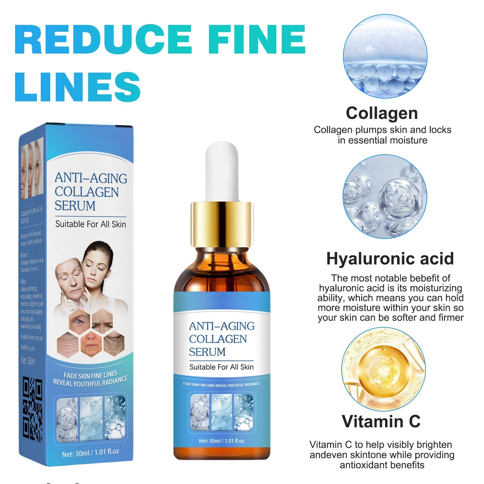 3 Pcs Olavita Vitamin C & E Facial Serum - Anti-Aging Face Tightening Serum for Women, Plumping Skin Essence with Collagen Boost | Day & Night Moisturizer for Glowing Skin