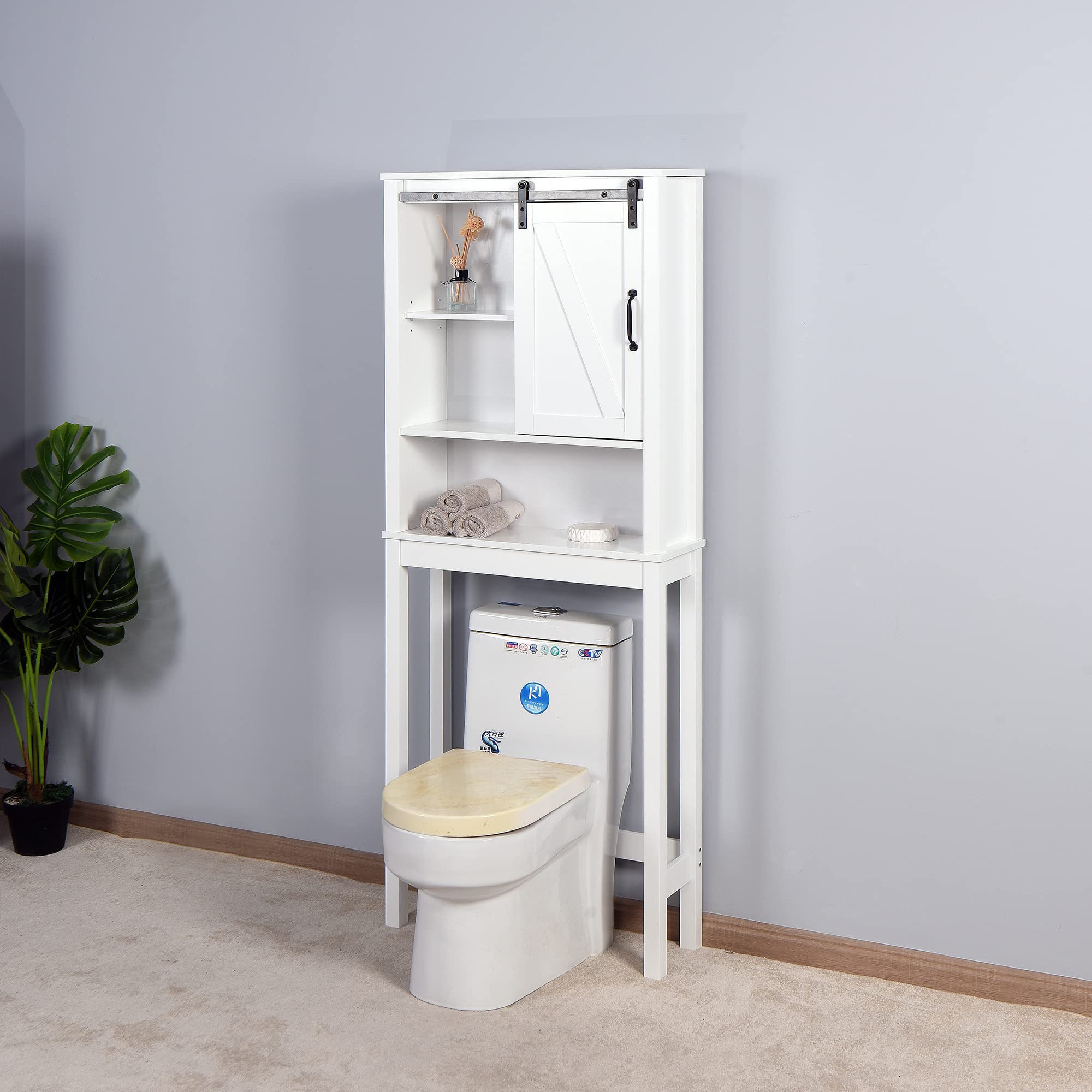 Space-Saving Over The Toilet Bathroom Cabinet with Adjustable Shelves & Open Cubes - Modern Barn Door Design for Bathroom Storage Organization | Perfect for Small Bathrooms, Apartments & Powder Rooms