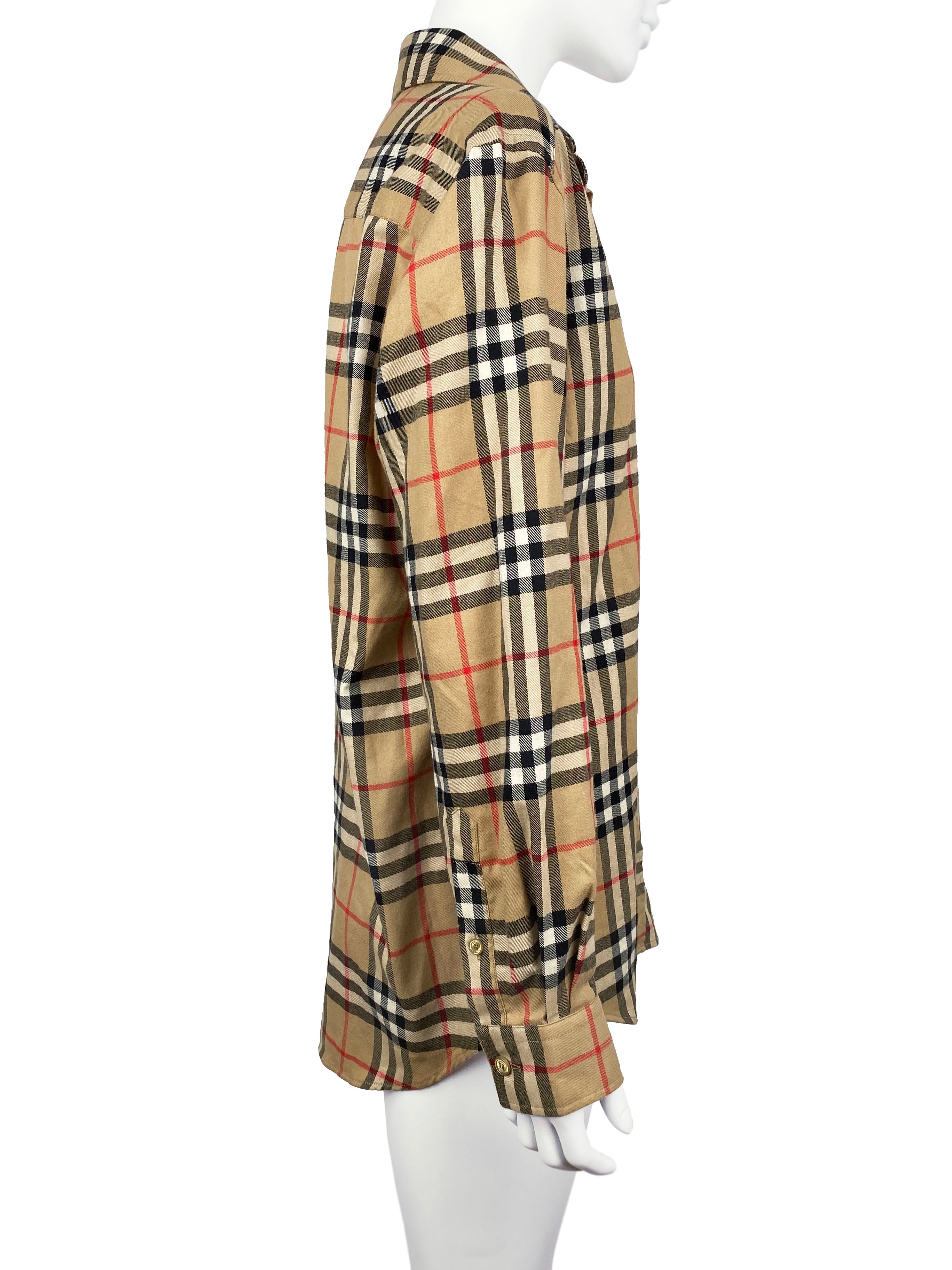 Burberry Haymarket Check Shirt for Men - Classic Plaid Button Down Shirt, Casual & Business Wear, Perfect for Office, Dating & Travel