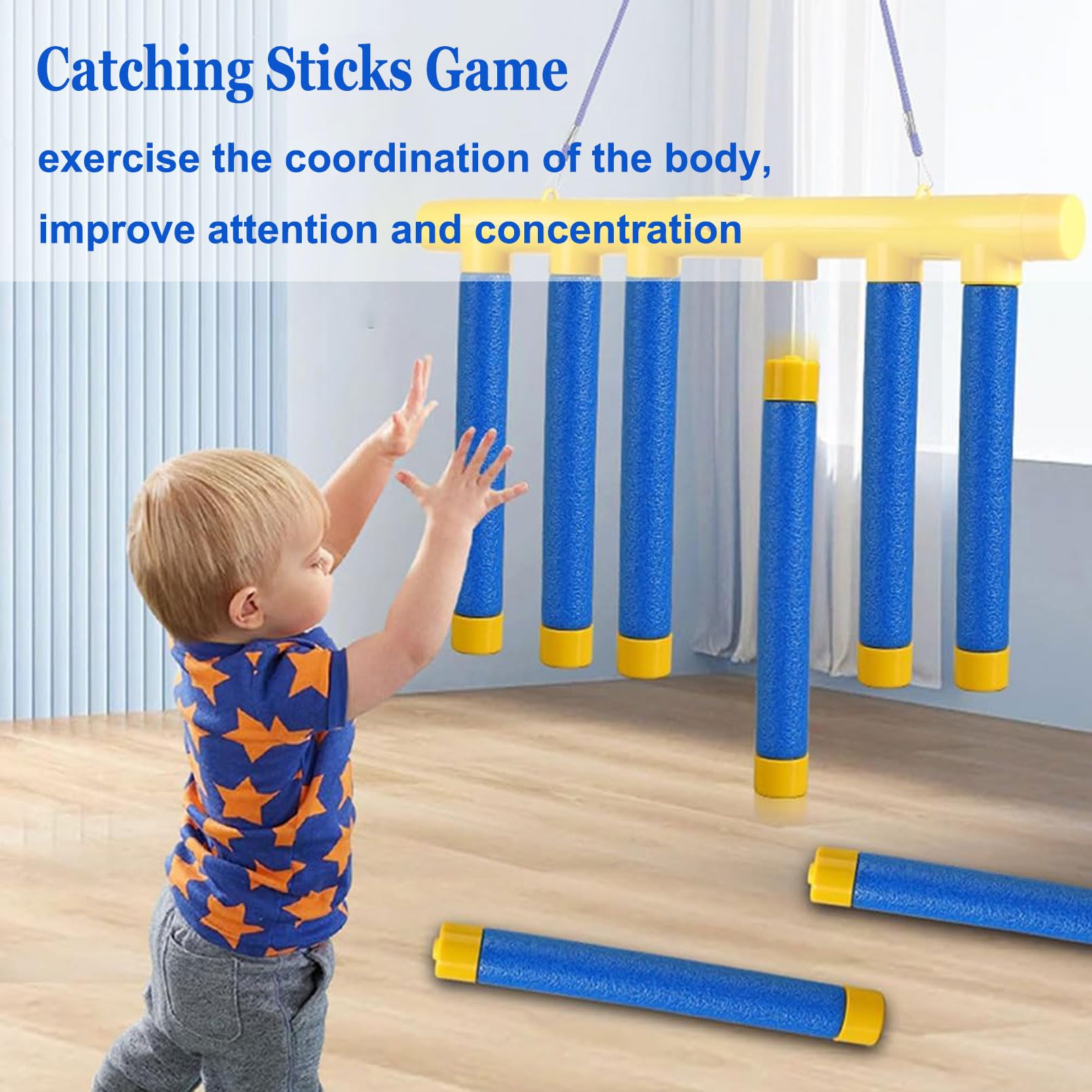 **Reflex Challenge Game - 2025 New Drop Stick Game for Adults & Kids - Hand-Eye Coordination Toy with 3 Adjustable Speeds (Blue) - Fun Family Party & Indoor Activity Game**