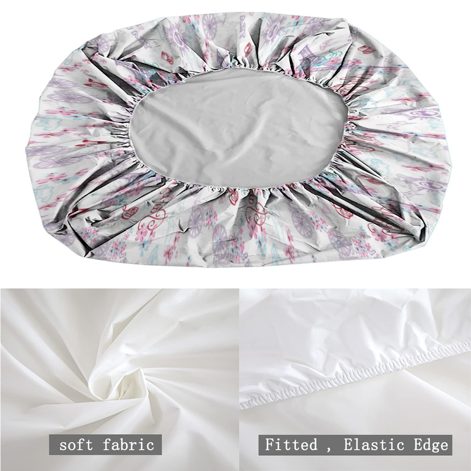 Romantic Eiffel Tower & Floral Printed Twin/Twin XL Fitted Sheet Set - Ultra Soft, Breathable 2-Piece Bedding Decor - Perfect Fit for Mattress (Pale Blue) | Ideal for Paris-Themed Bedrooms, Guest Rooms & Dorm Decorations