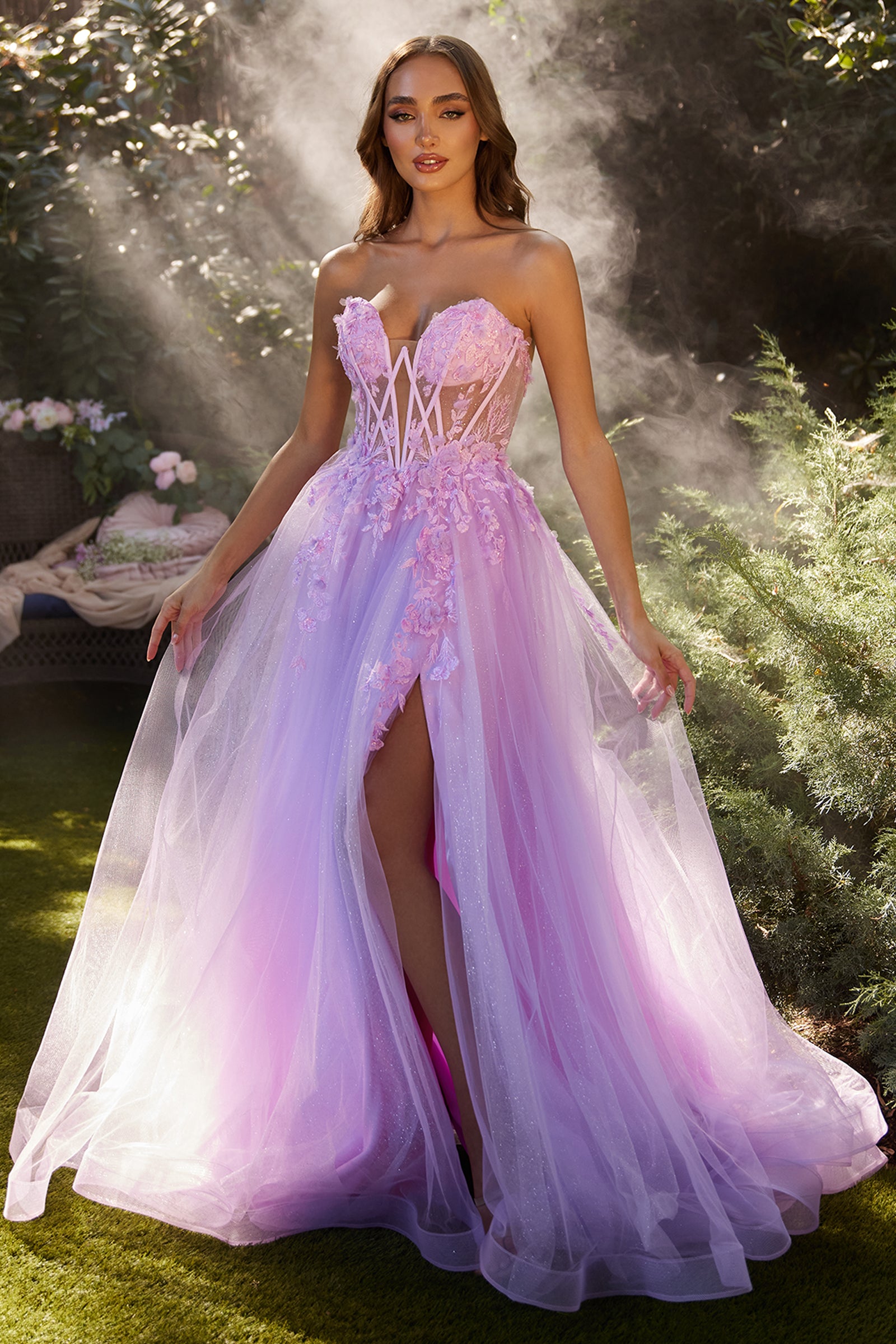 Andrea & Leo A1237 Off Shoulder Slit Leg Floral Tulle A-Line Gown - Elegant Evening Dress for Prom, Wedding, and Special Occasions