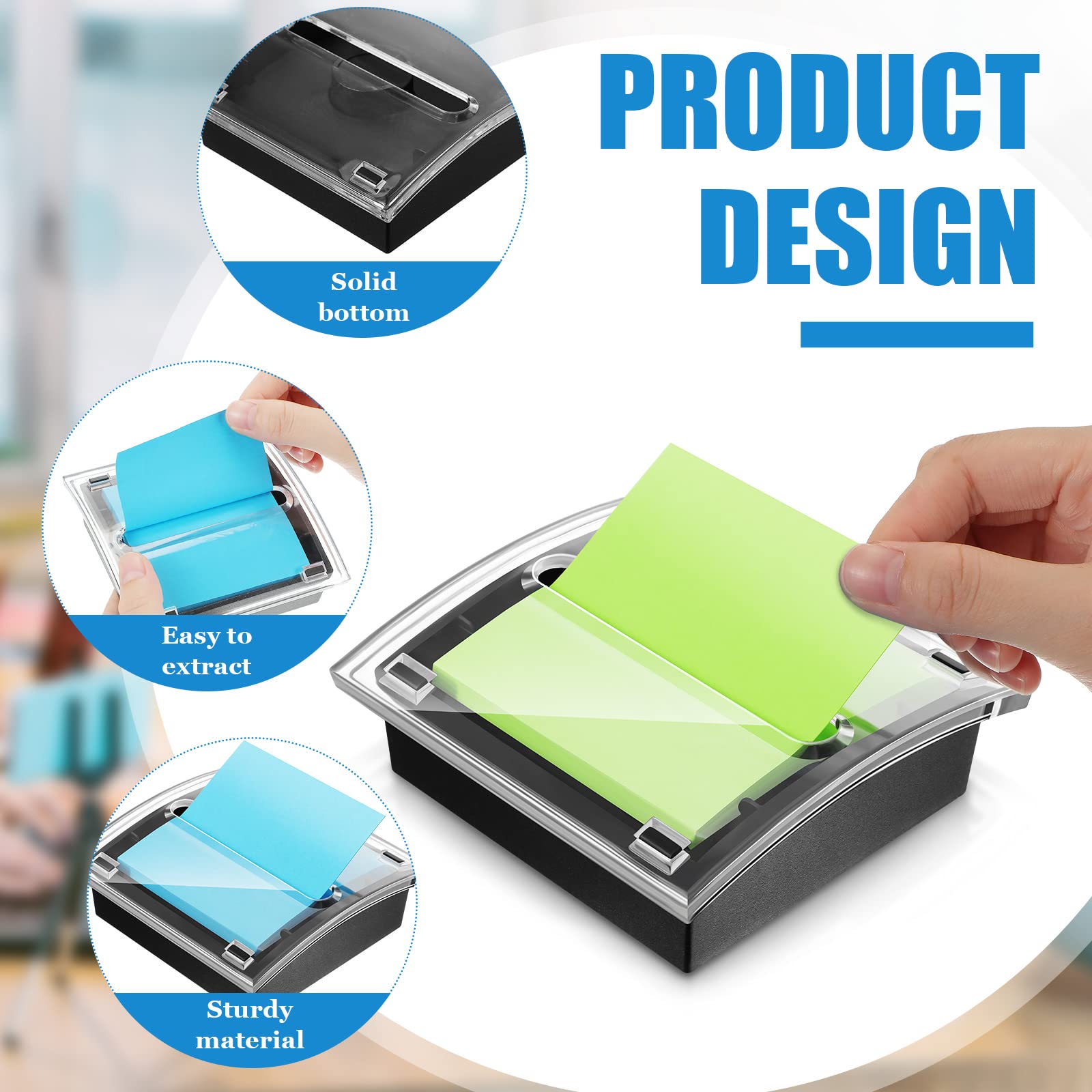 Meanplan 3-Pack Pop-Up Sticky Note Dispenser with 24 Colorful Refill Pads - 3x3 Inch Blank Self-Stick Memo Notes, Black Base Holder - Perfect for Office, School & Home Organization (50 Sheets per Pad)