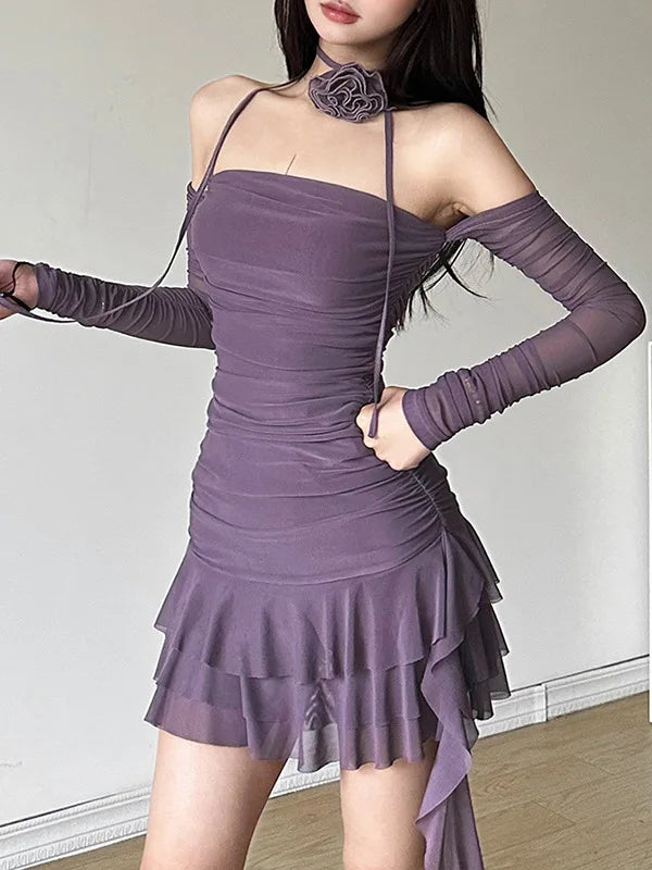 Sexy Lace-Up Wrap Hip Women's Dress with Ruffle Edge - Tight Party Evening Gown for Autumn/Winter | Perfect for Night Out, Date Night & Special Occasions