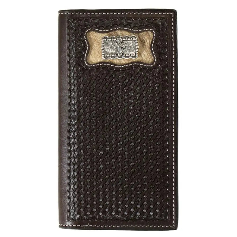 3D Calf Hair Inlay Cross Concho Men's Rodeo Wallet - Stylish Western Bifold Leather Wallet for Cowboy, Rancher & Country Music Fans - Perfect for Rodeo Events, Concerts & Everyday Carry