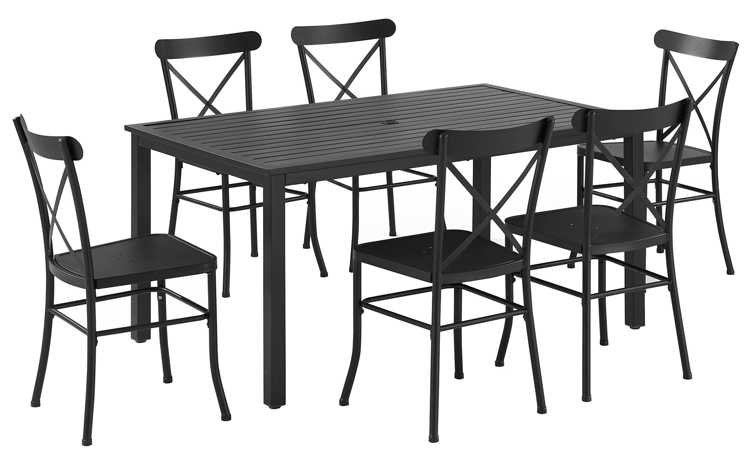 Crosley Furniture Astrid 7-Piece Outdoor Dining Set for 6 - Patio Table & Chairs in Matte Black for Backyard, Deck, Garden - Perfect for Outdoor Entertaining & Family Gatherings