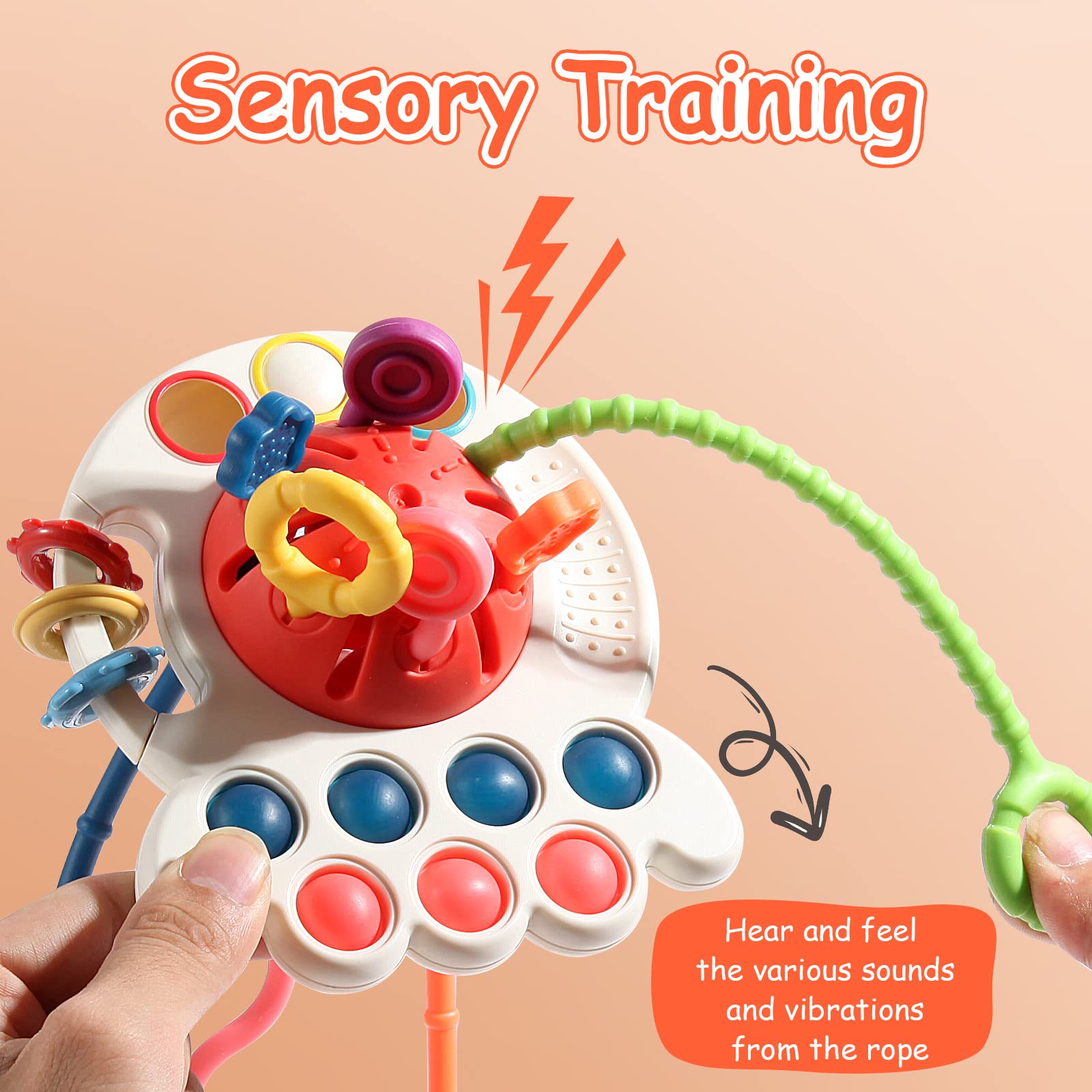 Montessori Sensory Toys for 1 Year Old - Food Grade Silicone Pull String Activity Toy for Fine Motor Skills Development - Perfect Baby Travel Toy & Toddler Gift for Boys & Girls - Ideal for Early Learning, Airplane Entertainment & Quiet Playtime