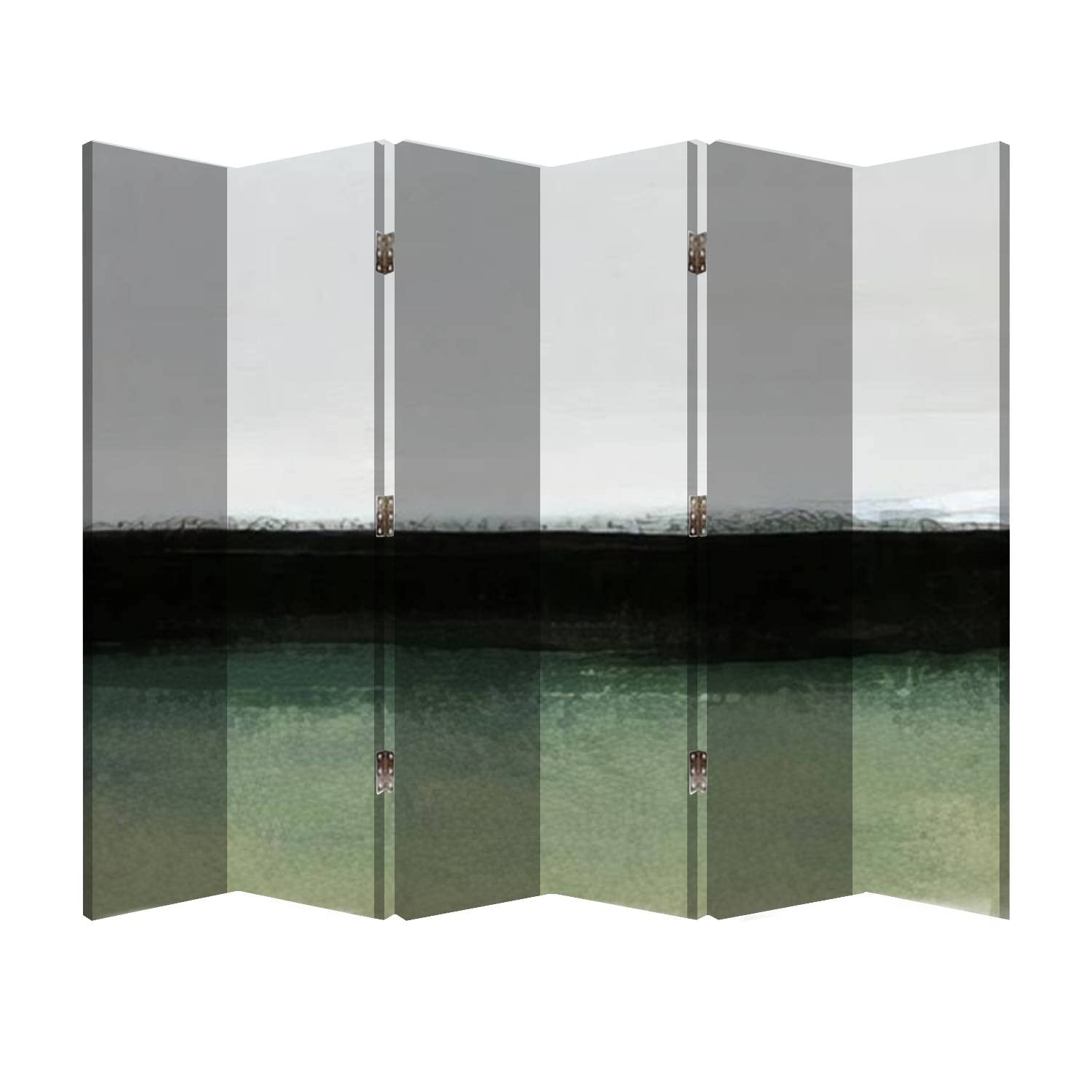 Modern Minimalist 6-Panel Wooden Folding Room Divider Screen with Canvas Landscape Design - Versatile Privacy Partition for Office, Home Decor & Room Separation - Perfect for Living Rooms, Bedrooms and Workspaces