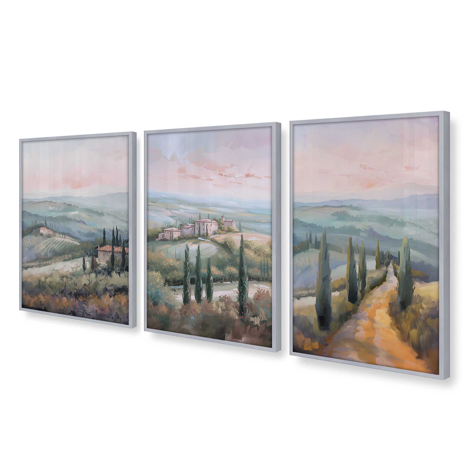 Tuscany Sunset Landscape Art Prints - Set of 3 High-Quality Archival Matte Paper Wall Decor for Living Room, Bedroom & Office