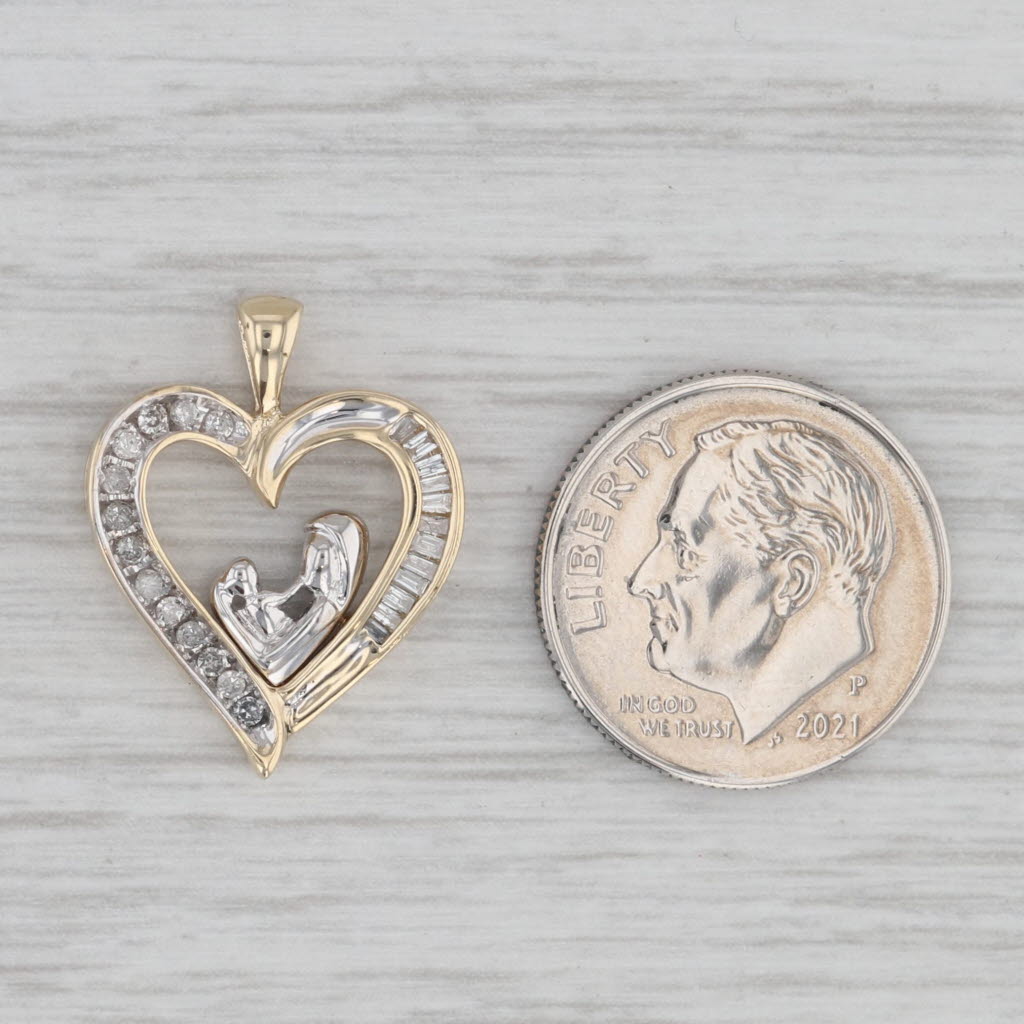 0.20ctw Diamond Mother & Child Open Heart Pendant - 10k Yellow & White Gold Jewelry - Perfect Gift for Mother's Day, Birthday & Anniversary