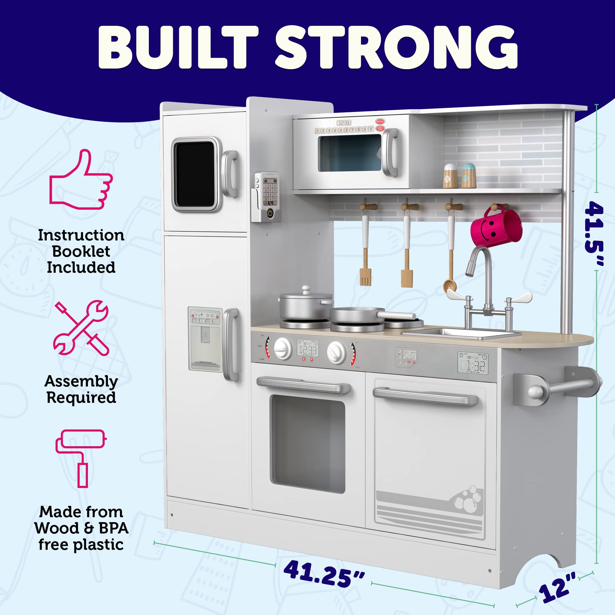 Wooden Play Kitchen Set for Kids - Pretend Cooking Toy with Stove, Oven, Microwave, Fridge, Sink & 20+ Accessories - Educational Role Play for Toddlers Ages 3-8 - Perfect for Home, Preschool & Daycare Pretend Play