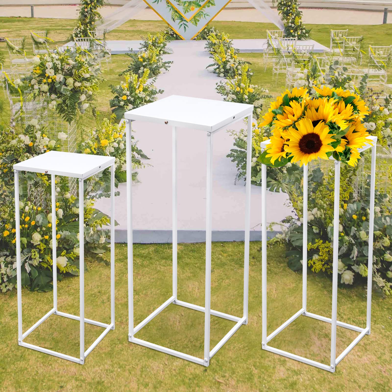 Tall Pedestal Metal Plant Stands Set of 3 - White Indoor/Outdoor Flower Pot Holder Display Rack, Nesting End Table for Home Decor | Perfect for Living Room, Balcony, Party & Garden Decorations | US Stock Fast Shipping