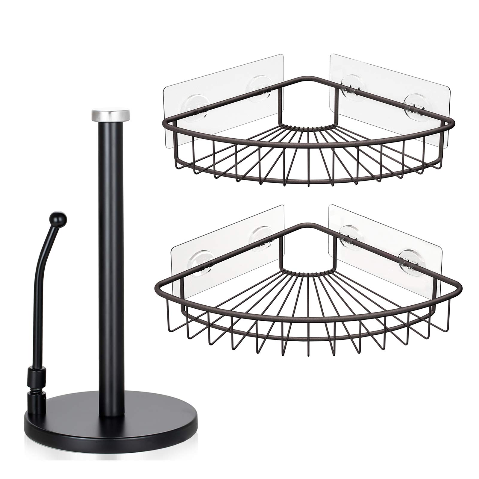 SMARTAKE 2-Pack Stainless Steel Corner Shower Caddy & Paper Towel Holder Set - SUS304 Rustproof Bathroom Organizer for Toilet, Dorm, Kitchen - Space Saving Storage for Shampoo, Towels & Essentials