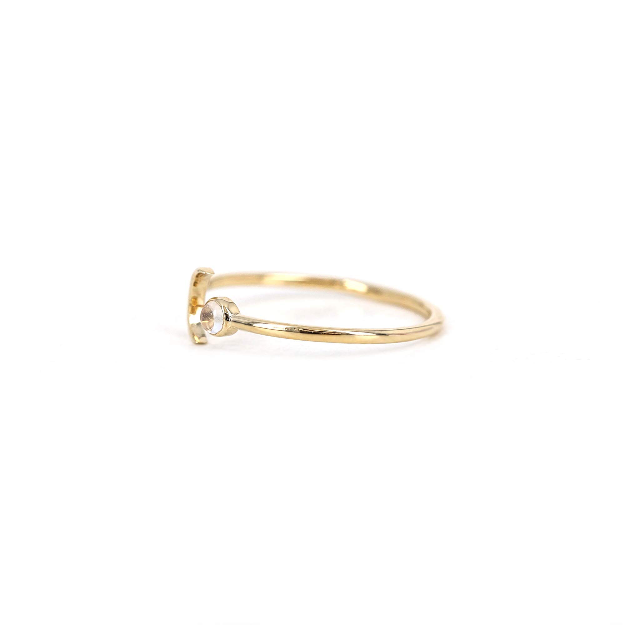 10K 14K Solid Gold Moonstone Open Ring Band - Dainty Unique Stackable Crescent Moon Ring - Natural Moonstone Jewelry for Women - Perfect for Layering, Boho Style & Everyday Wear
