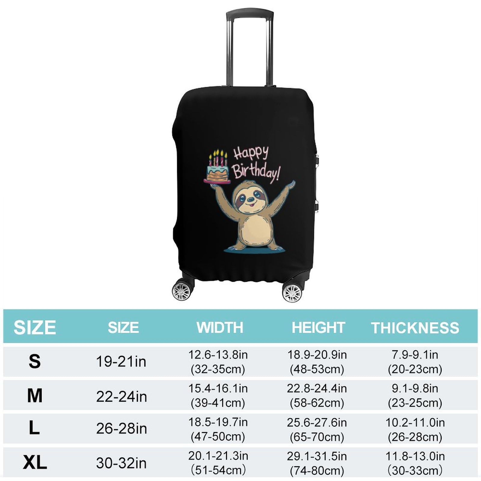 Sloth Happy Birthday Luggage Cover - Waterproof Washable Suitcase Protector for Travel Bags | Perfect for Birthday Gifts, Airplane Travel & Vacation Protection