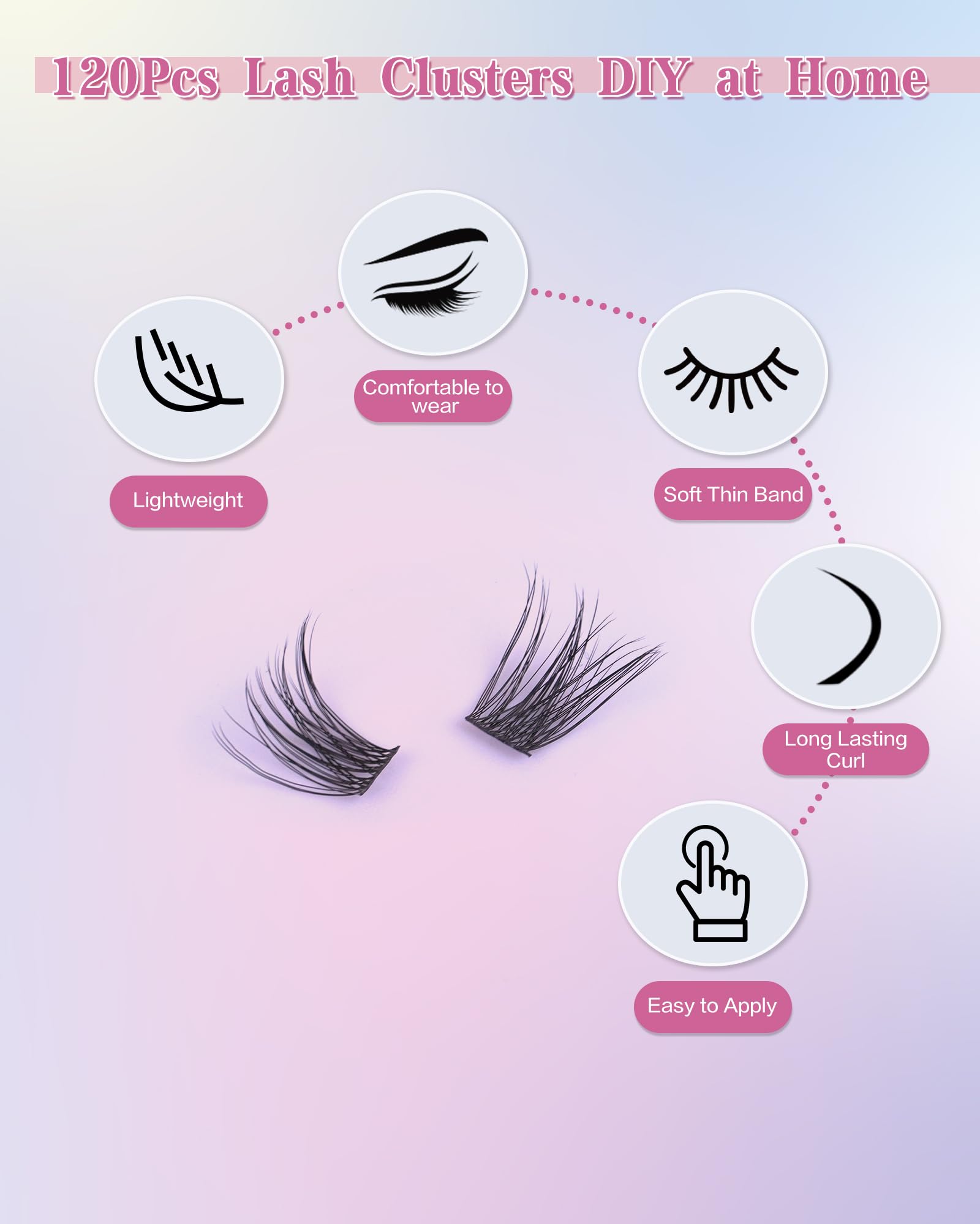 Gekinye 120pcs Faux Mink Eyelash Extensions - 3D Fluffy Wispy Lashes for Natural Look (8-16mm) | DIY Individual Lash Clusters for Home Use | Perfect for Weddings, Parties & Daily Makeup