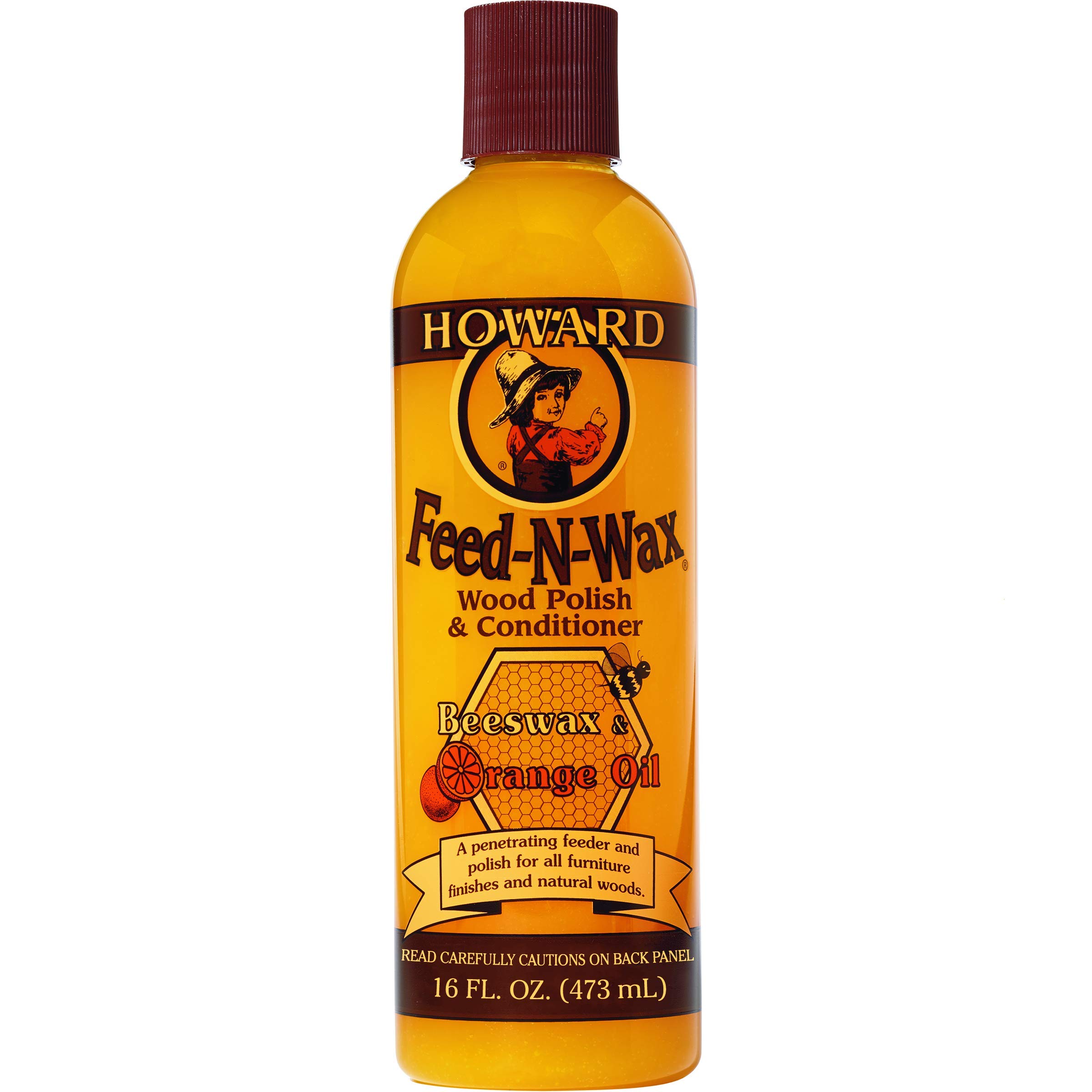 Howard Products FW0016 Natural Wood Polish & Conditioner - 16 oz Orange Oil Formula for Furniture Restoration & Protection | Ideal for Tables, Cabinets, Floors & Antique Wood Care