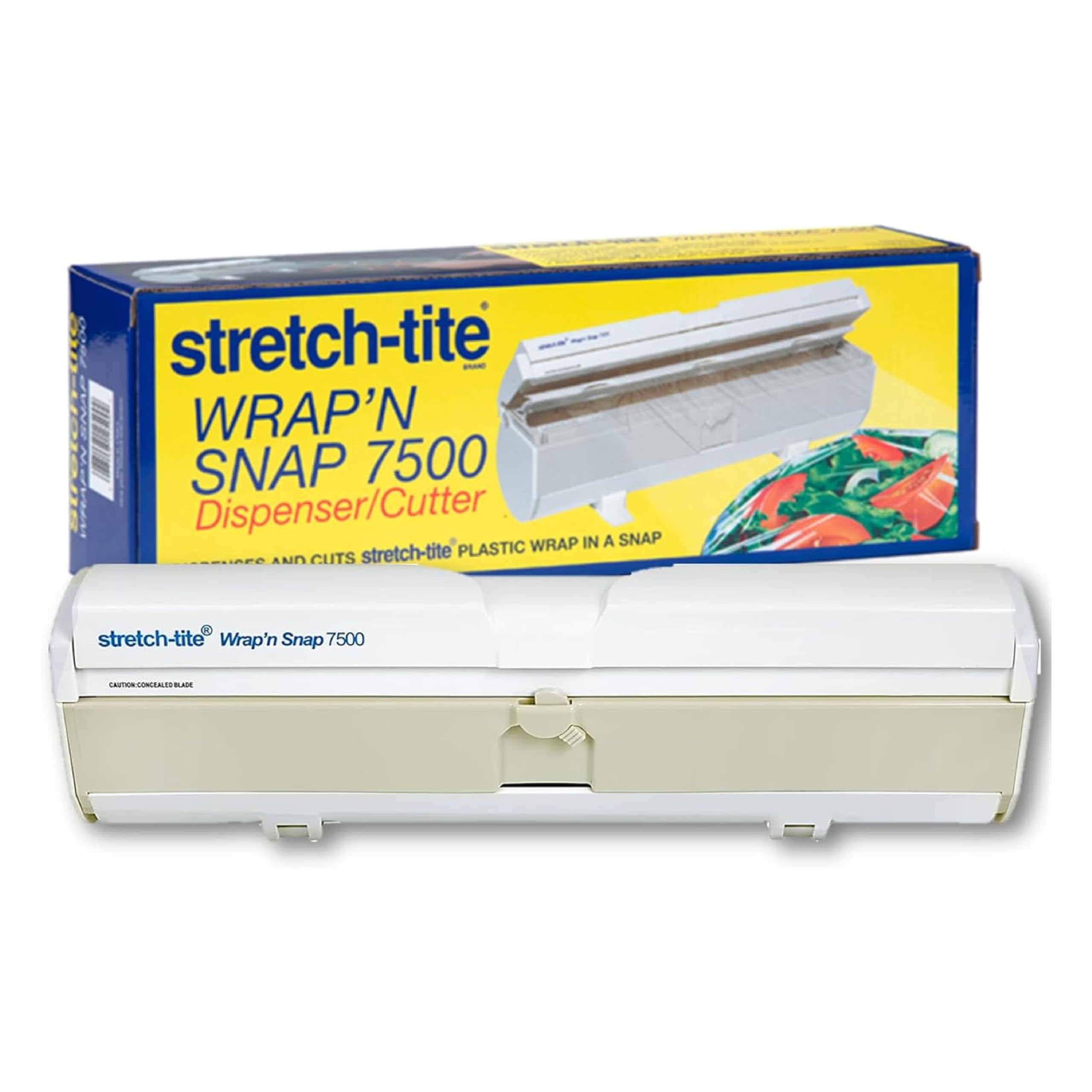Wrap'n Snap 7500 Plastic Wrap Dispenser with Easy Refill & Built-in Cutter - Perfect for Kitchen Food Storage, Gift Wrapping & Leftover Protection