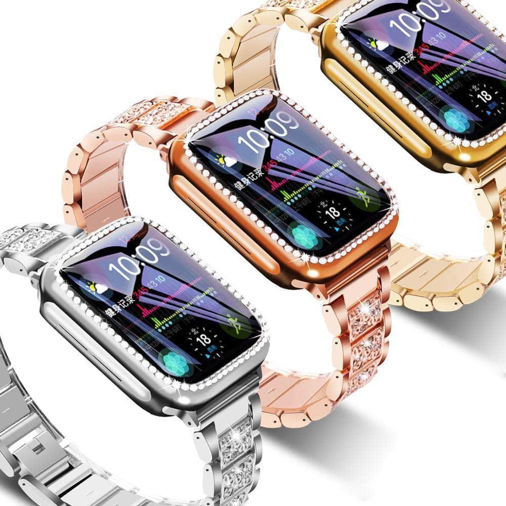 Durable Metal Diamond Strap Bumper Case for Apple Watch Series 6/5/4/SE (44mm/42mm/40mm/38mm) - Stylish Protection for Workouts, Outdoor Activities & Everyday Wear
