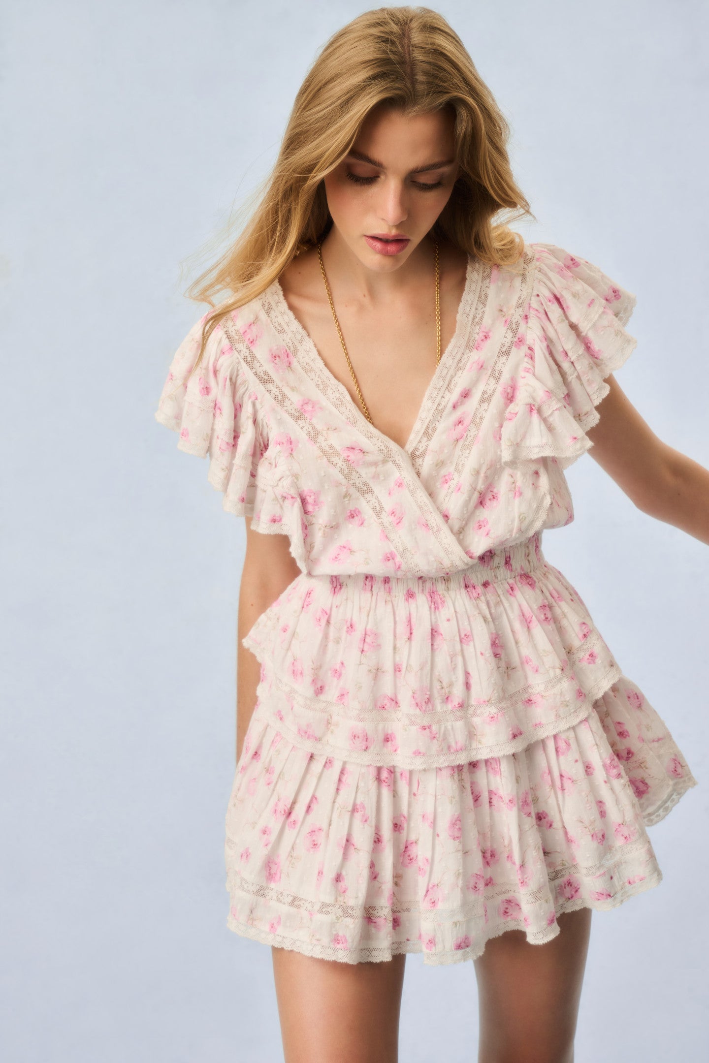Gwen Fragrance Print Cotton Mini Dress - STERLING DUSK | Floral Summer Dress for Women | Perfect for Beach, Party & Date Night Outfits