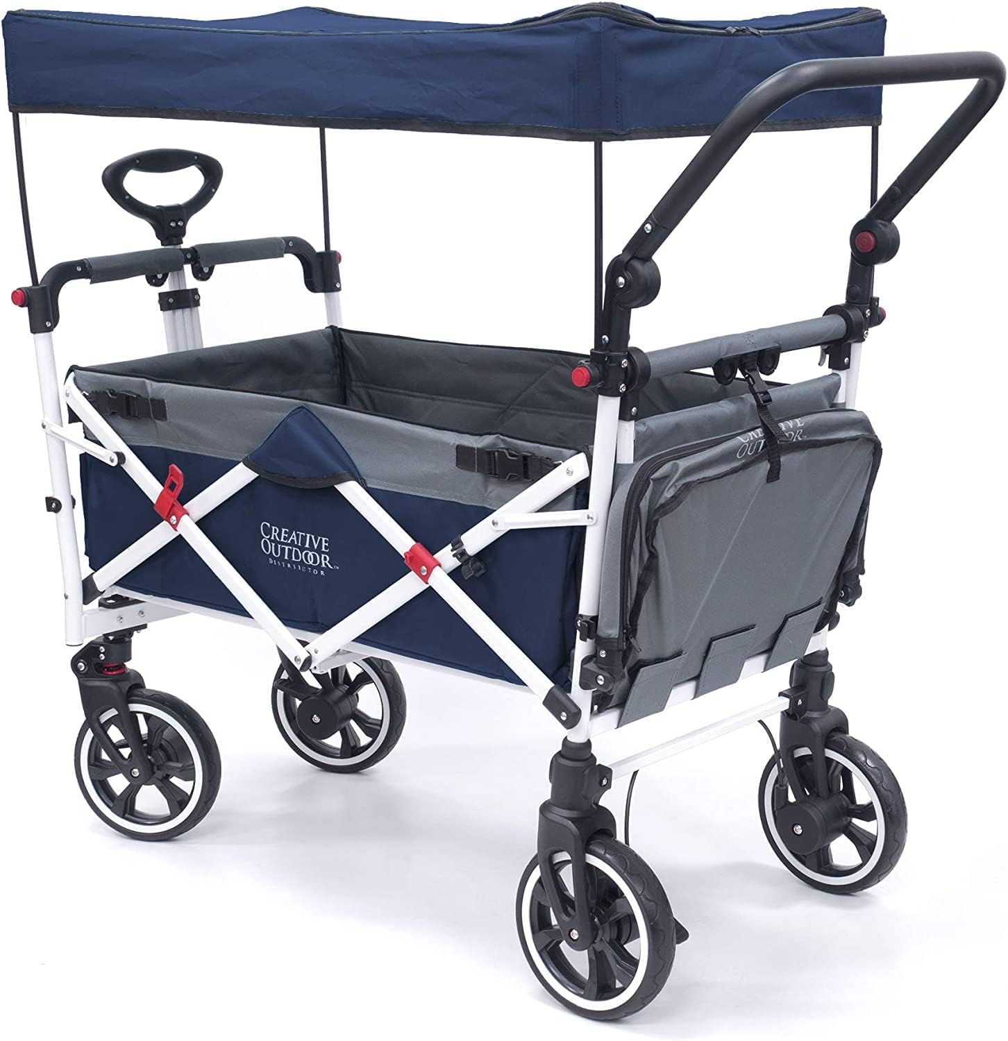 Best Collapsible Outdoor Wagon for Kids - Push Pull Stroller with Canopy, Foldable Cart for Beach, Park, Garden & Tailgate (Navy Blue & Grey) - Perfect for Family Outings, Picnics & Outdoor Adventures