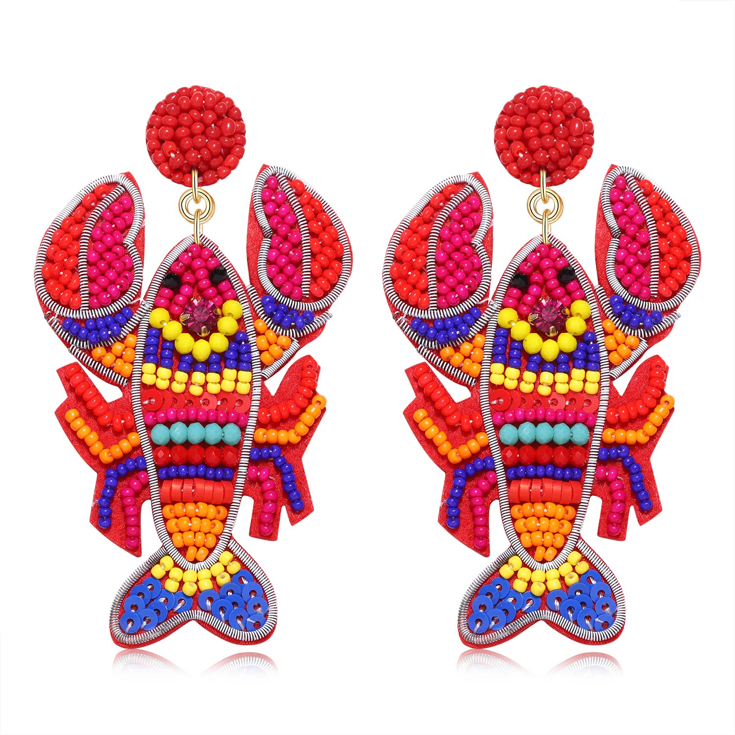 Handmade Beaded Starfish Earrings for Women - Boho Statement Dangle Earrings with Lobster Claw Design - Funky Summer Crawfish Drop Earrings - Unique Vacation Jewelry for Beach Lovers - Perfect Gift for Boho Fashion & Coastal Outfits