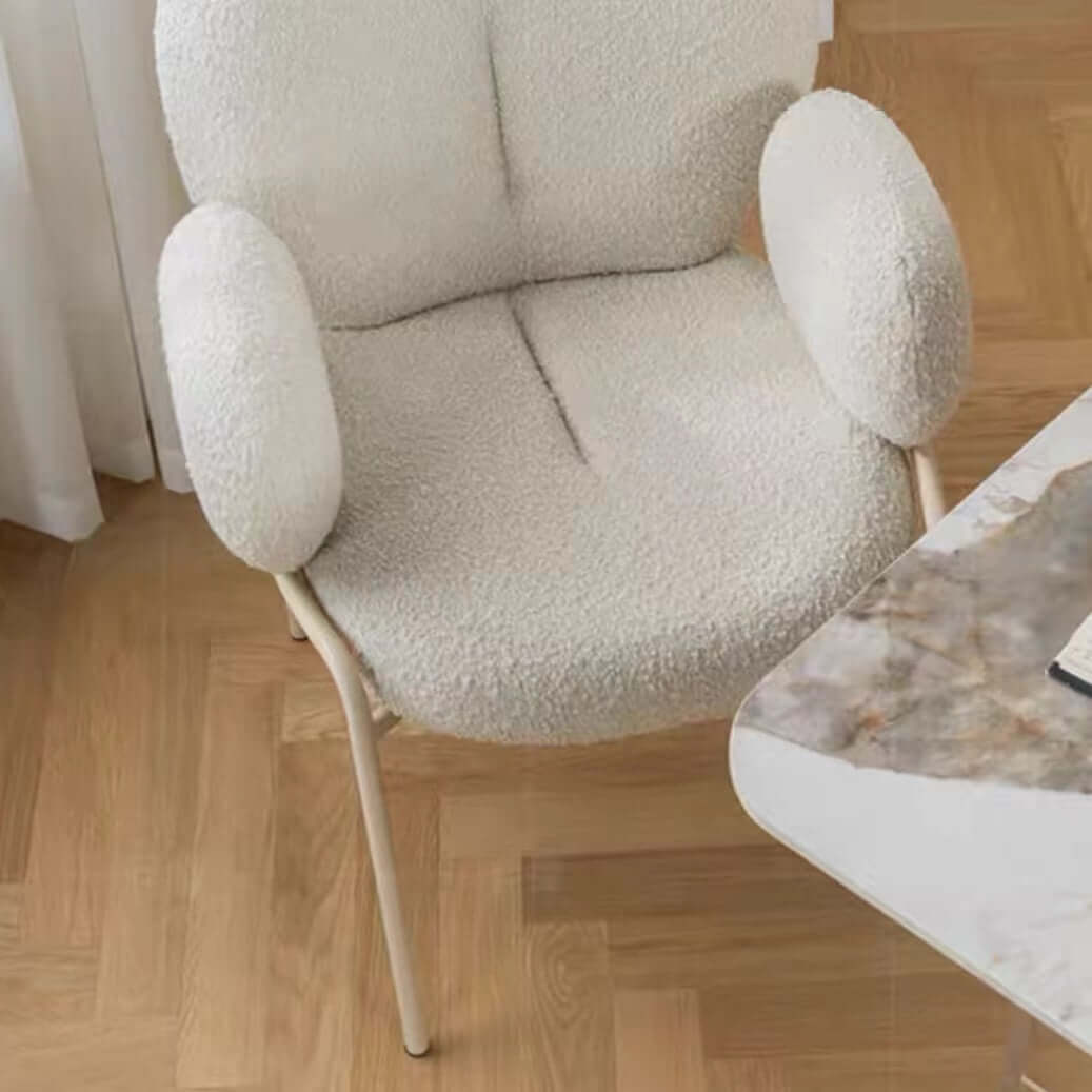 Ivory White Boucle Accent Chair with White Metal Legs - Modern Upholstered Lounge Chair for Living Room, Bedroom, or Office Decor